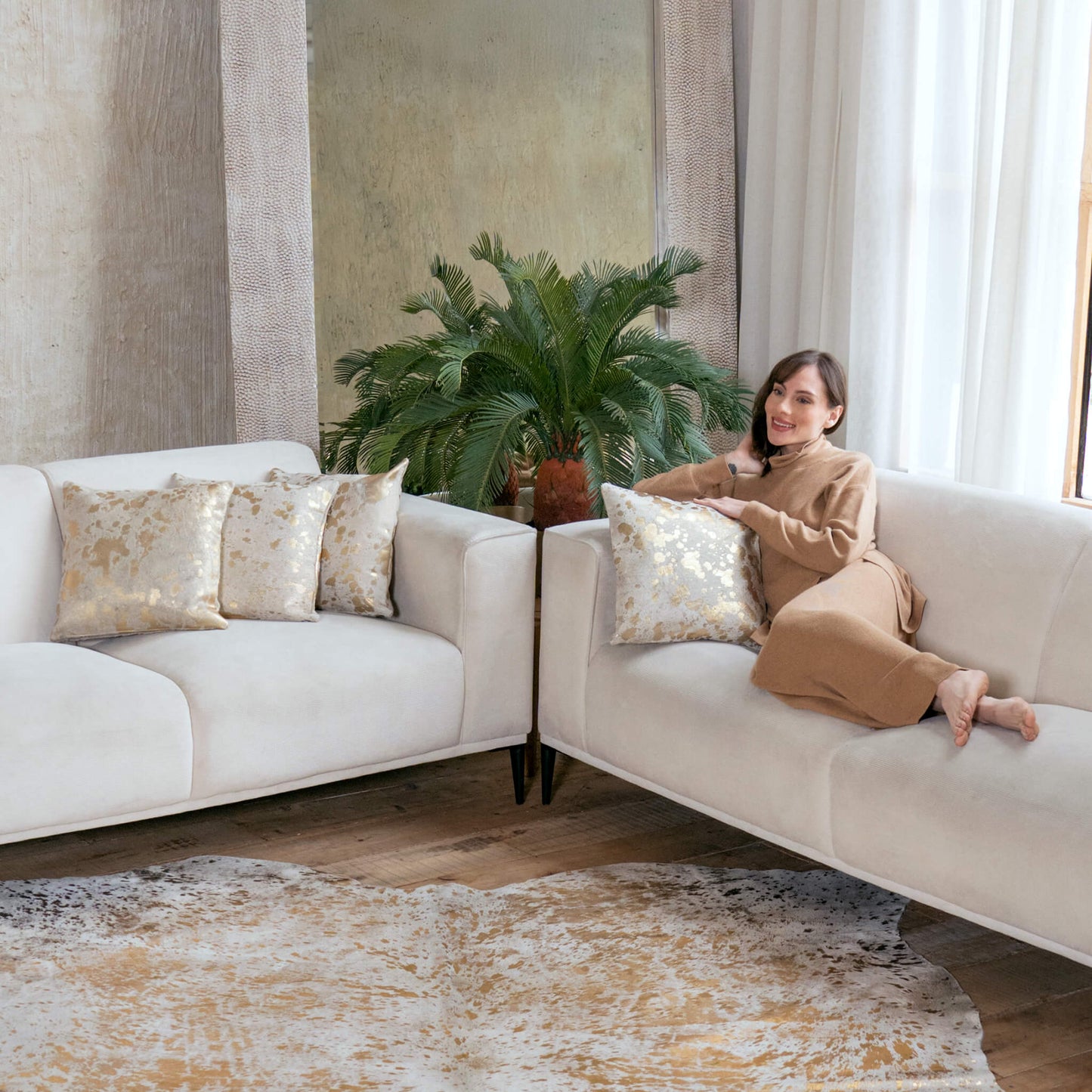 Metallic Gold Cowhide Pillow