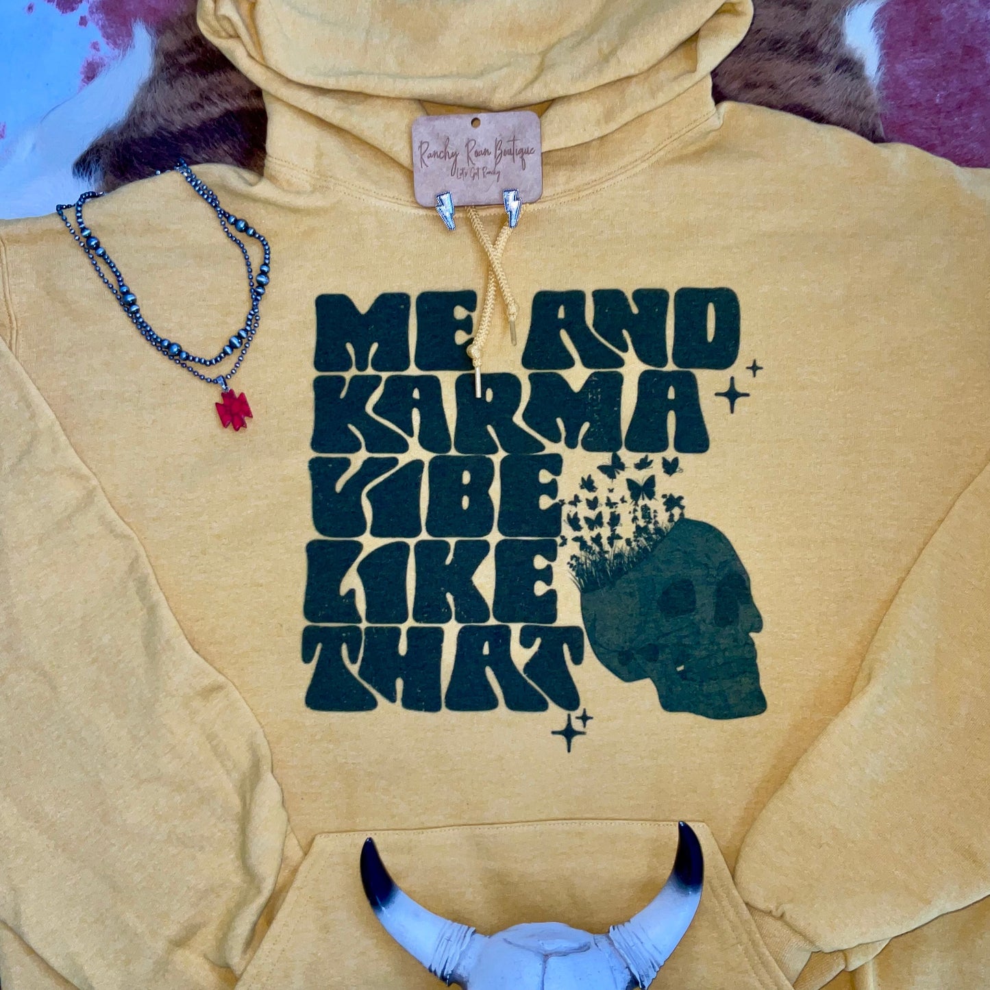 Me and Karma Vibe Like That Western Graphic Hoodie
