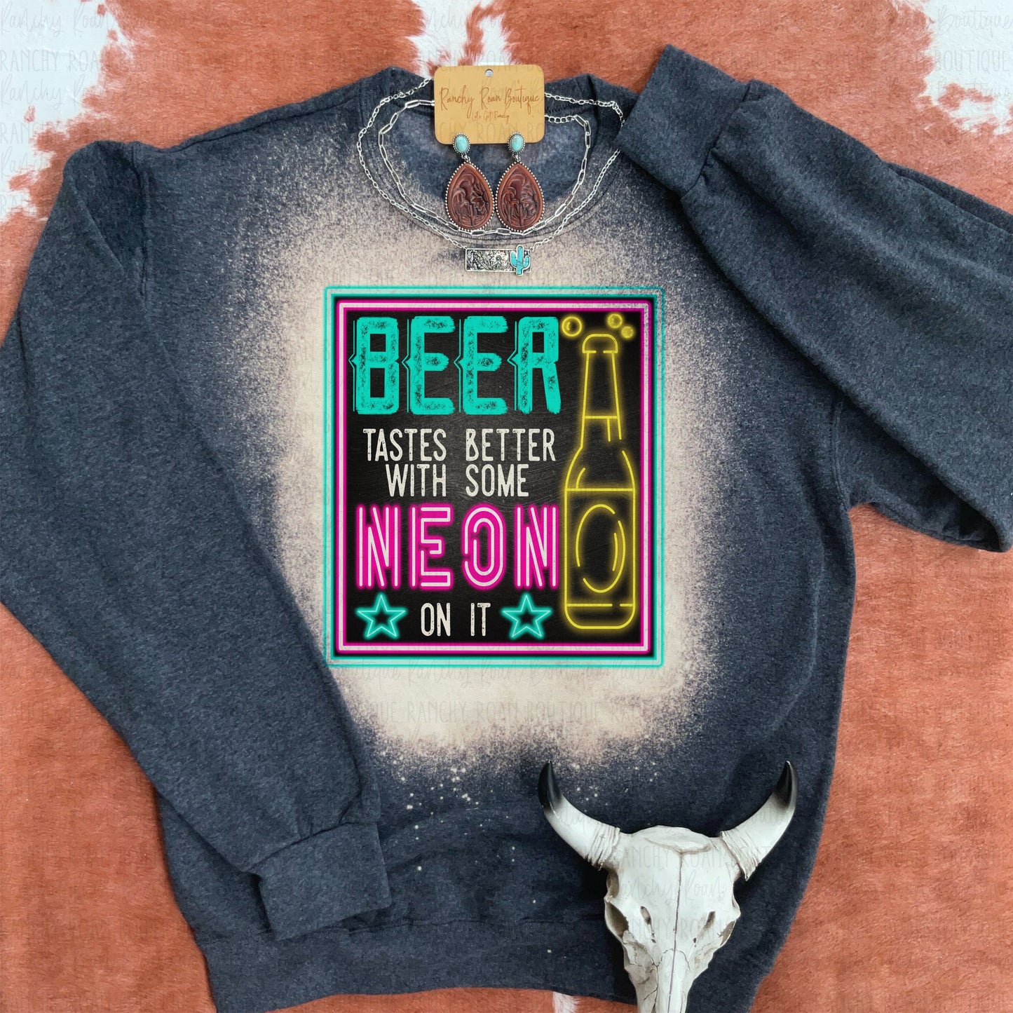 Neon Beer Western Graphic Sweatshirt