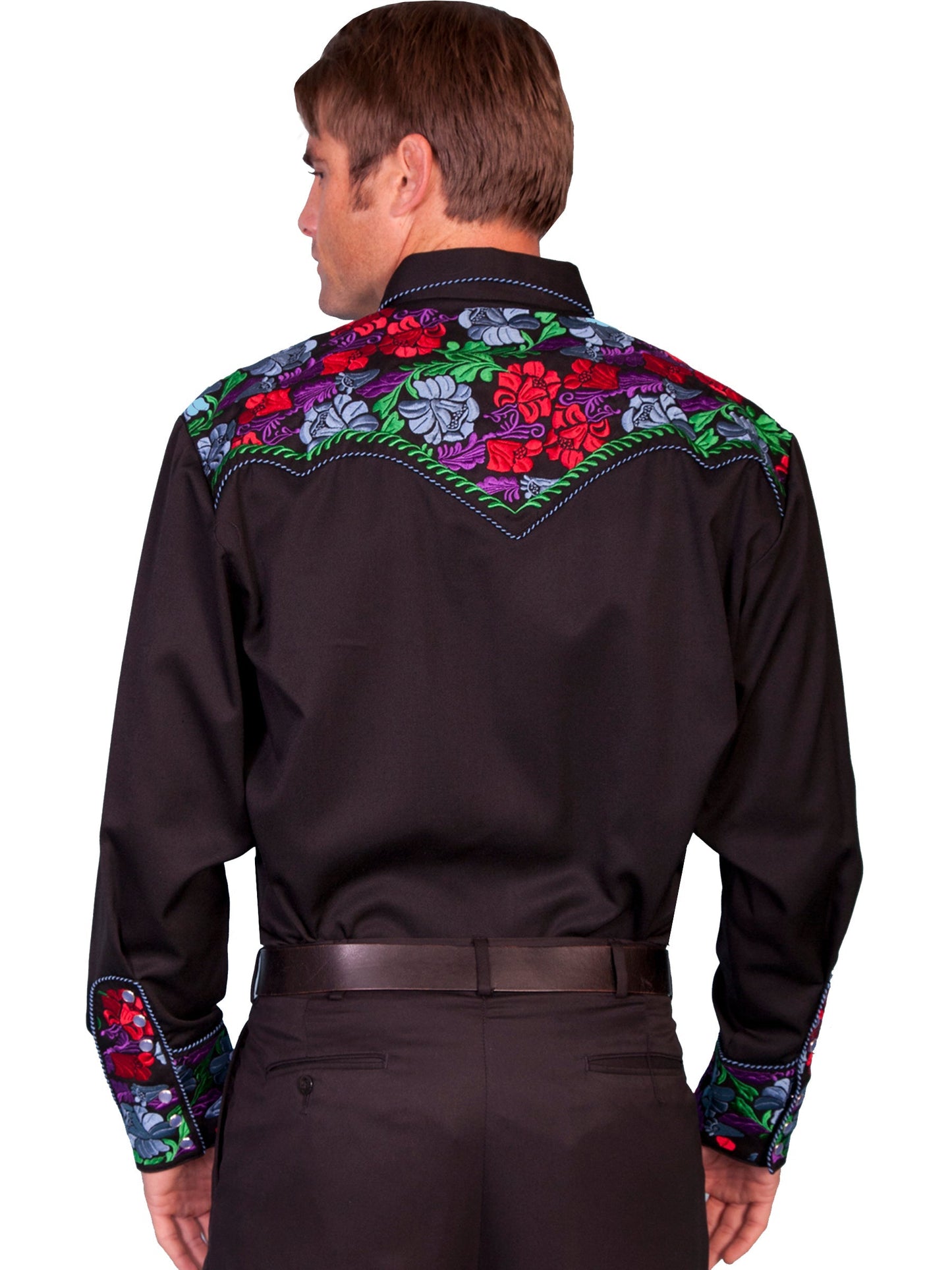 Colorful Floral Tooled Emb. Shirt - P-634C