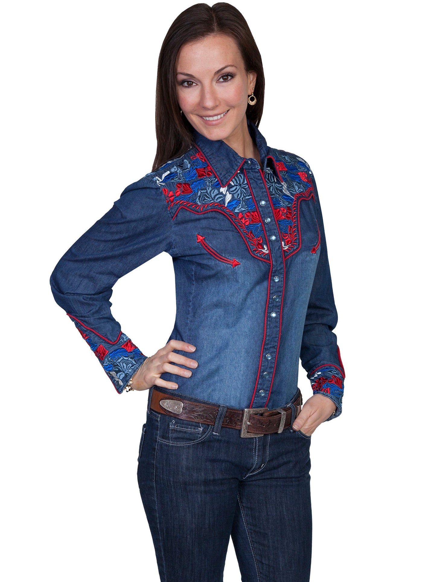 Colorful Floral Tooled Emb. Shirt - PL-654C