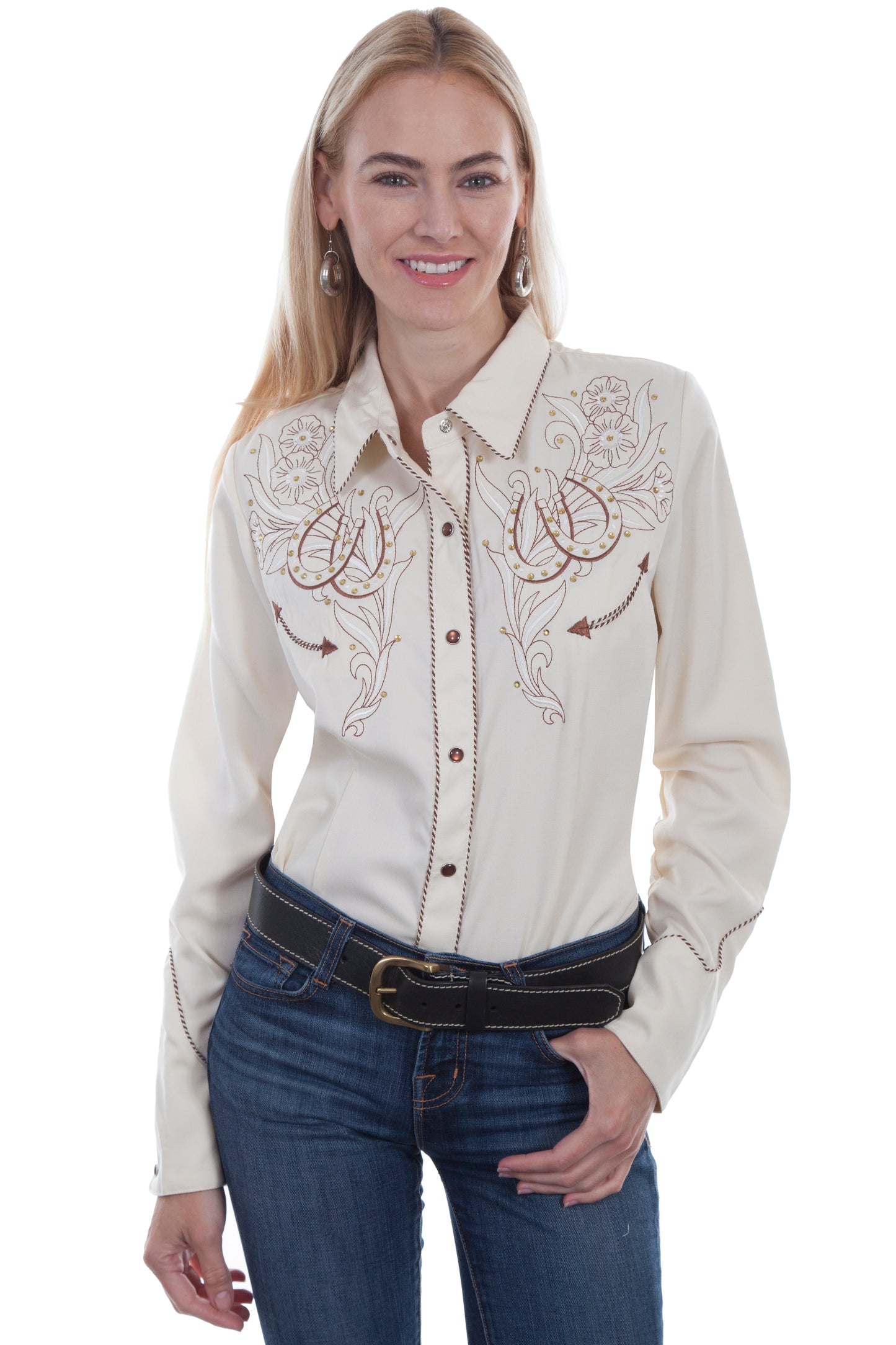 Horse Shoe Flowers & Stones Blouse - PL-873