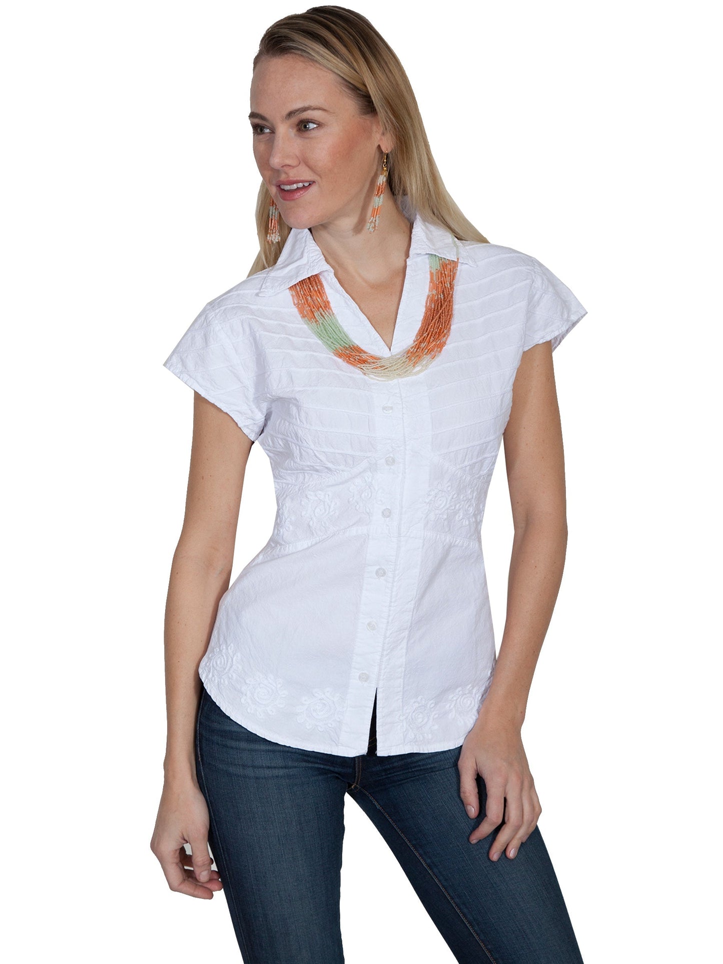 Capsleeve Button Front Blouse - PSL-183