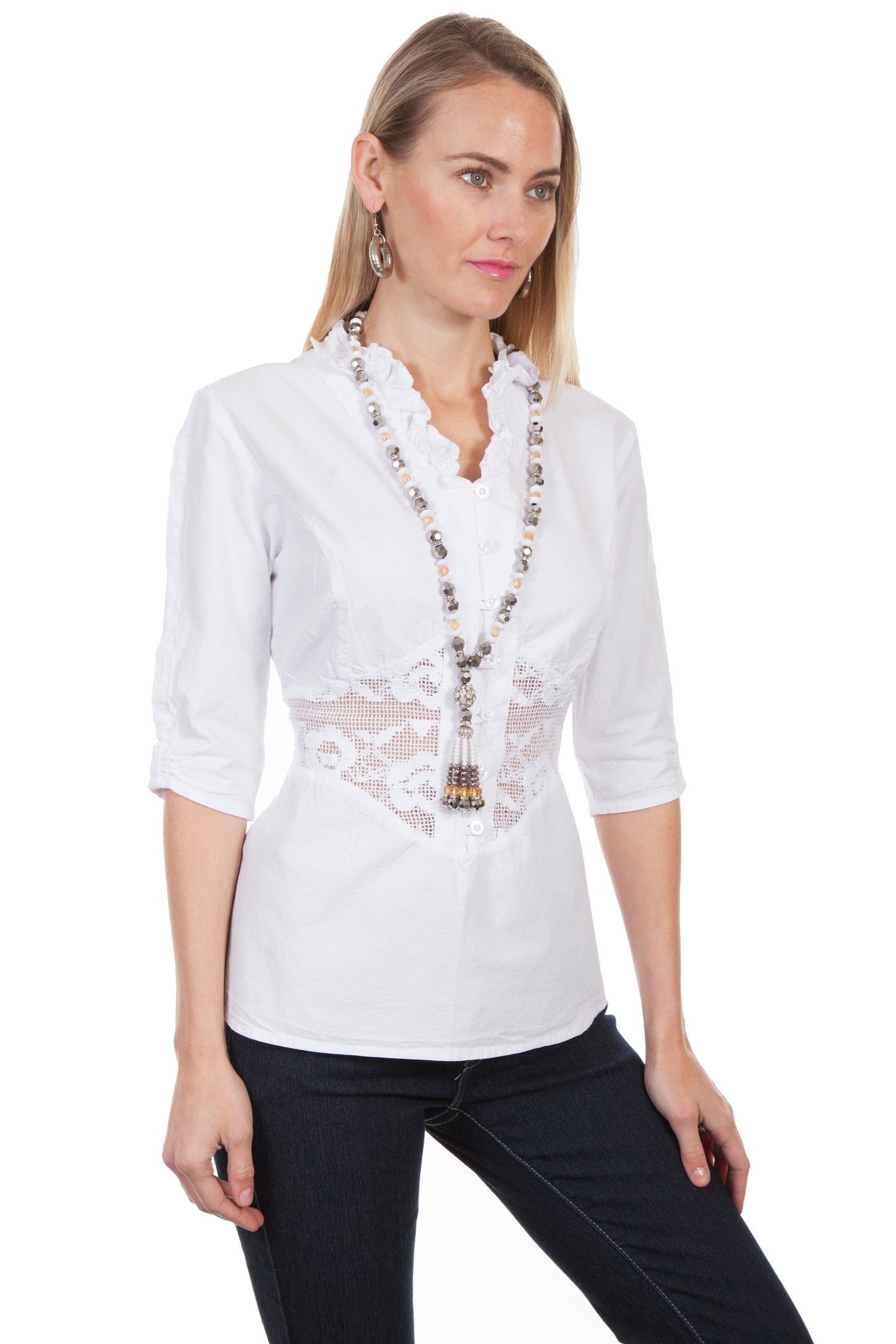 3/4 Peek-a-boo Sleeve Blouse - PSL-198