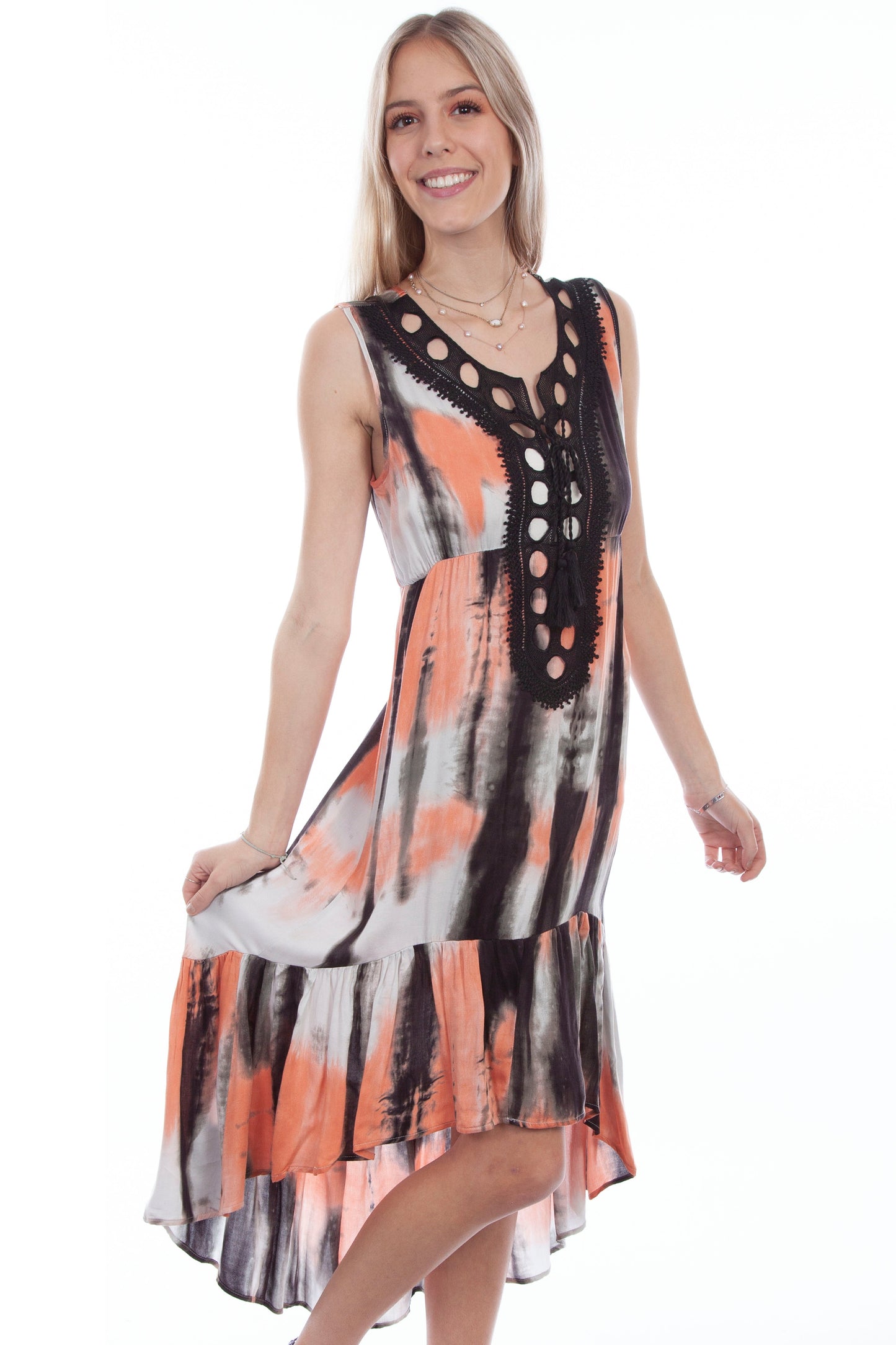 Crochet Neck Tie Dye Dress - PSL-254