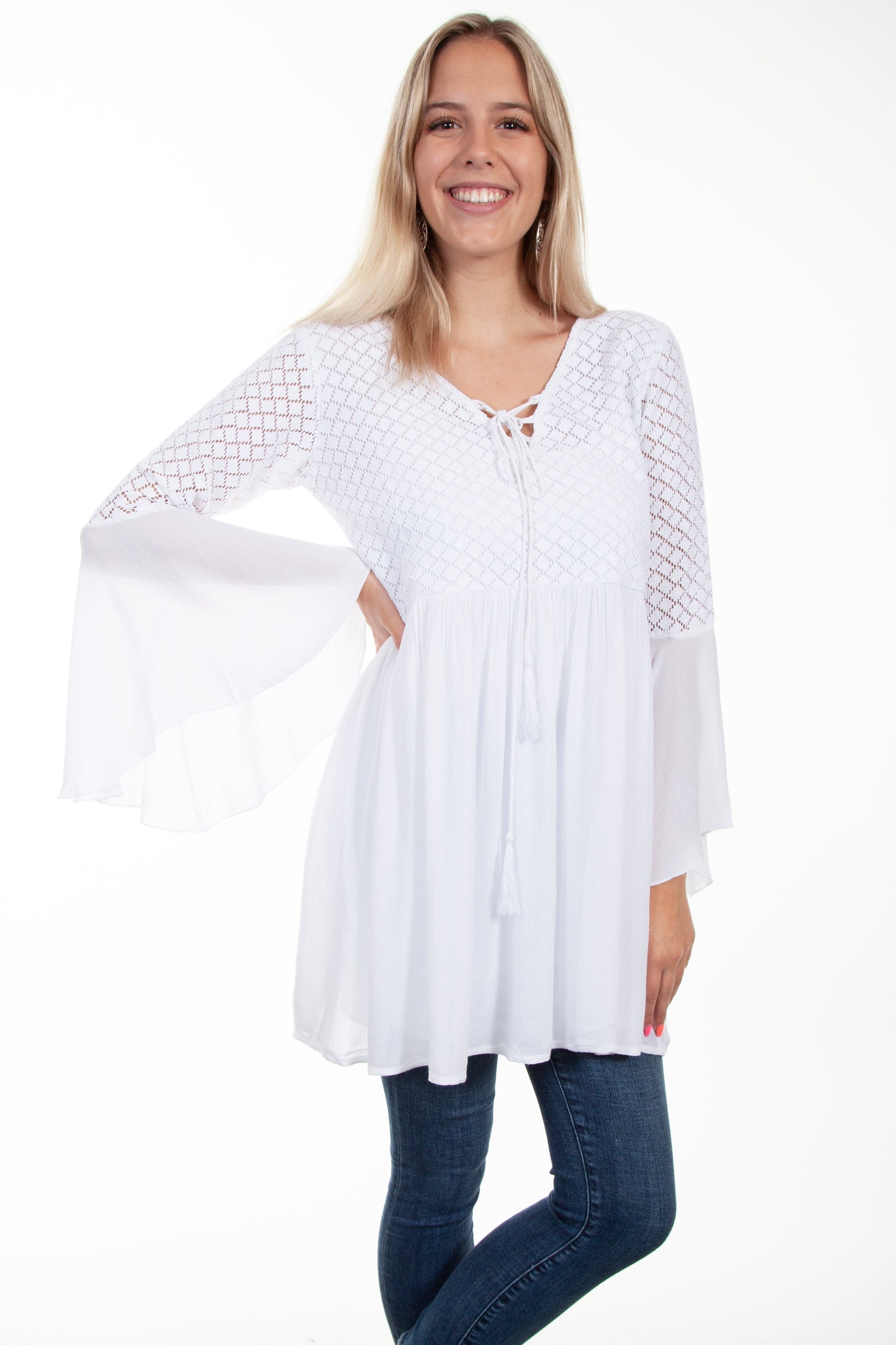 Cotton Bodice Crepe Tie Front Dress - PSL-255