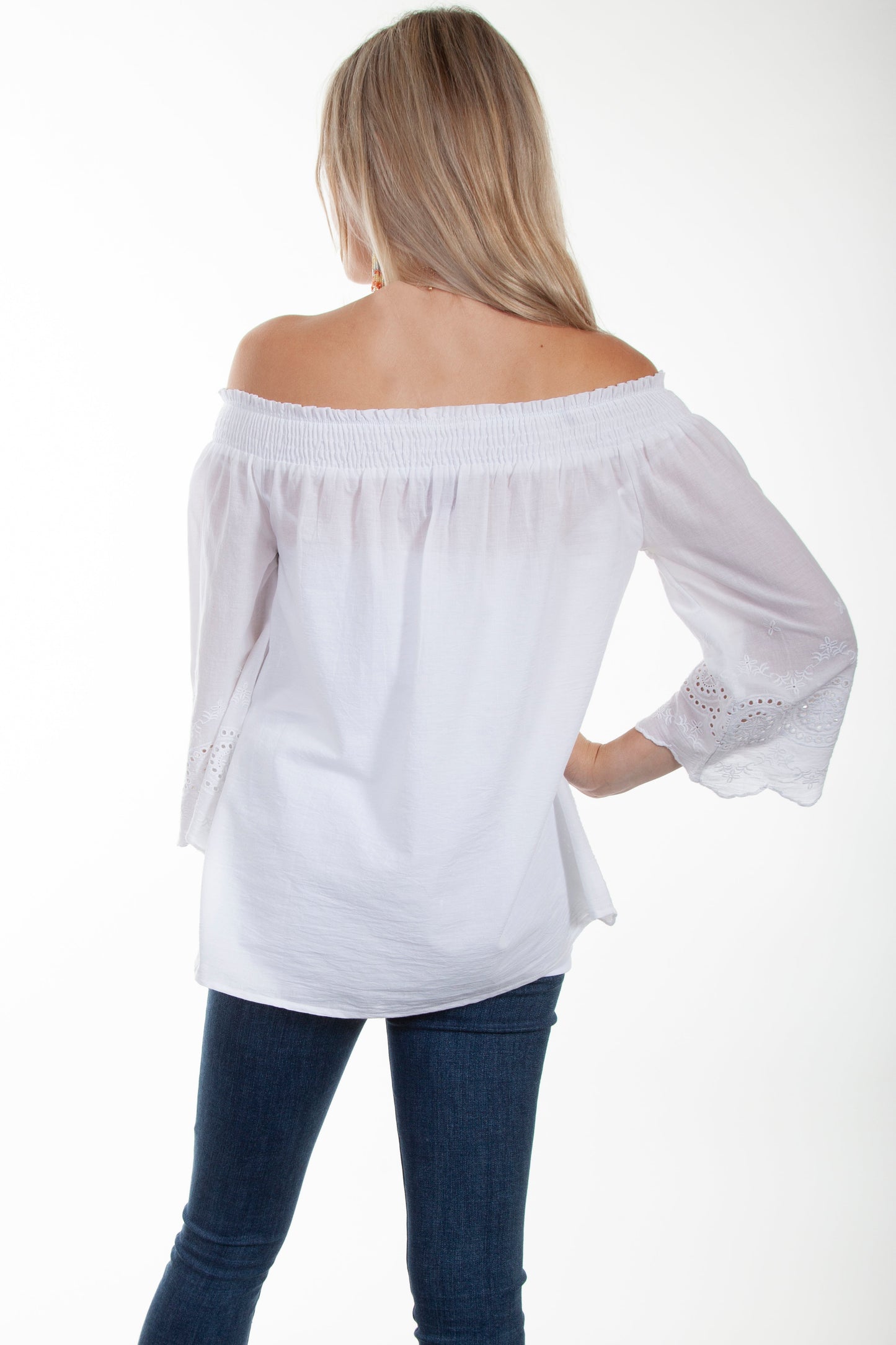 Off Shoulder Eyelet Emb. Bottom Blou - PSL-256