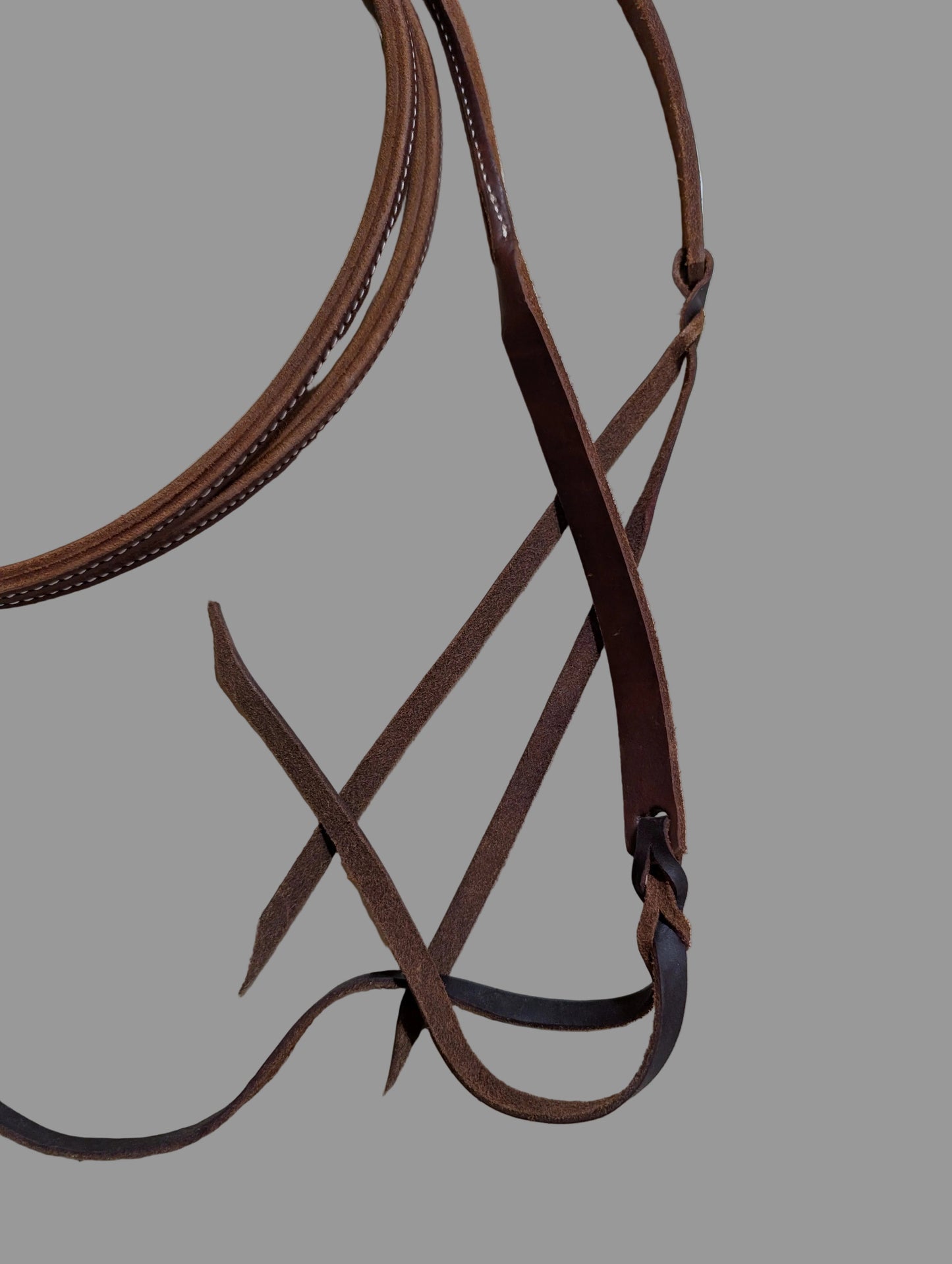 Rolled & Sewn Harness Leather 8 ft Reins with Leather Poppers & Water Loop Ends