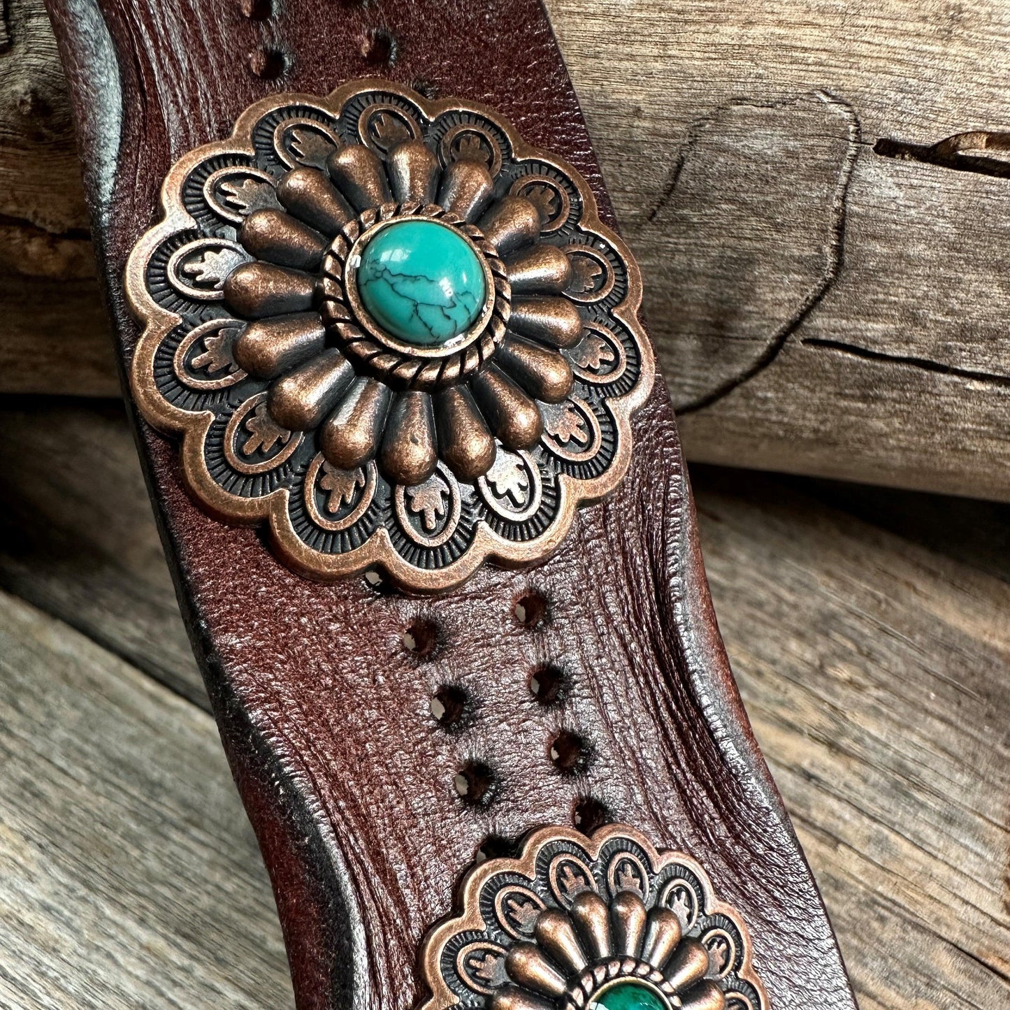 Copper Floral Leather Bracelet LB106