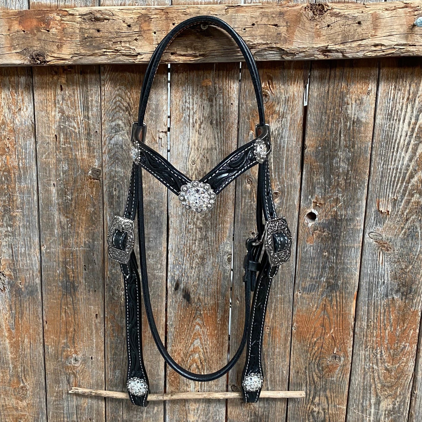 Black Browband Headstall / Bridle & Crystal Conchos #BB205