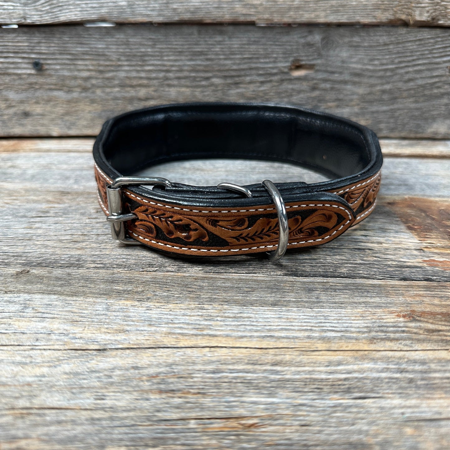 Floral White Inlay Wide Dog Collar #HI100
