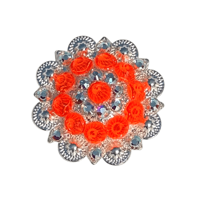 Neon Orange and AB Bright Silver 1.5" European Crystal Concho