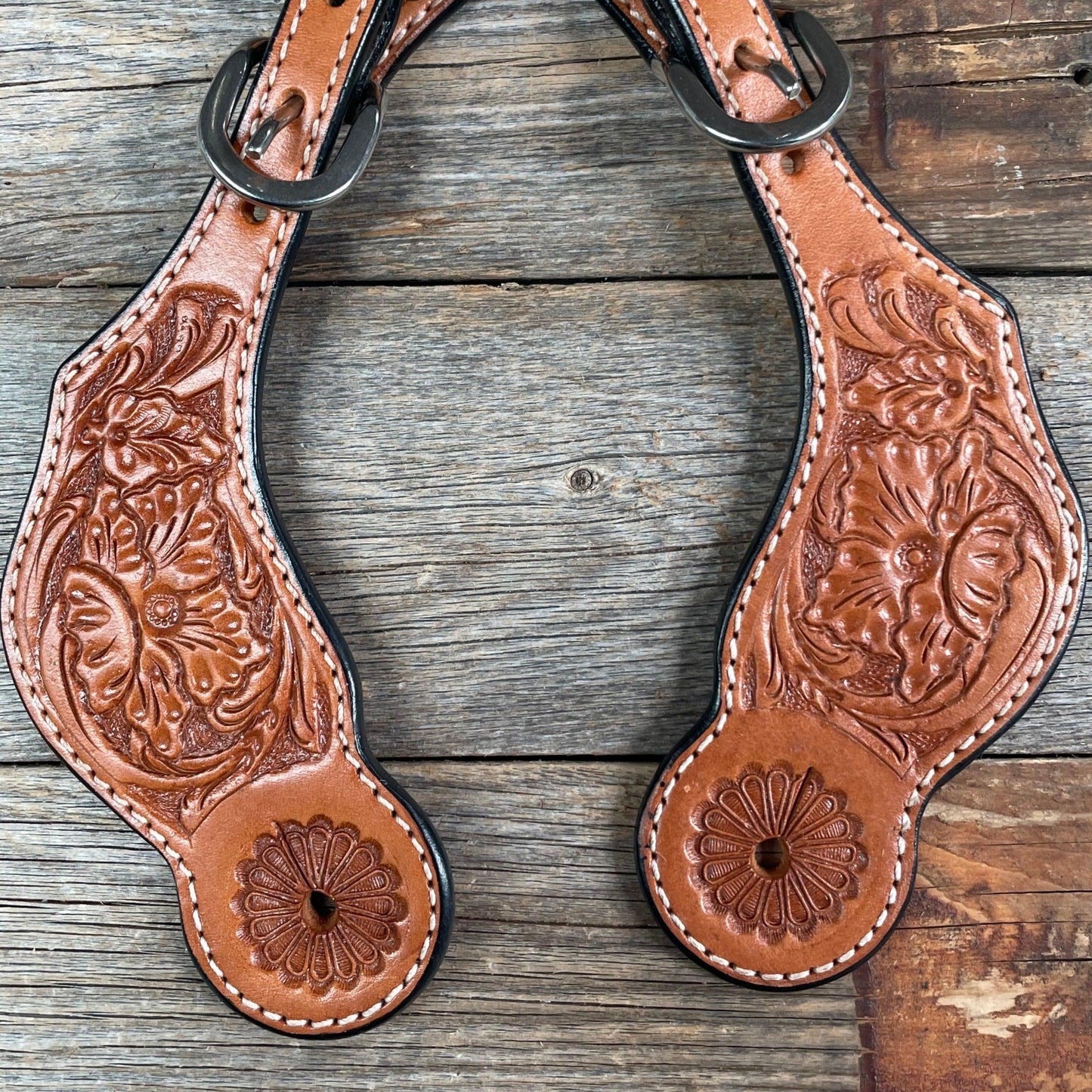 Light Oil Floral Tooled Spur Straps