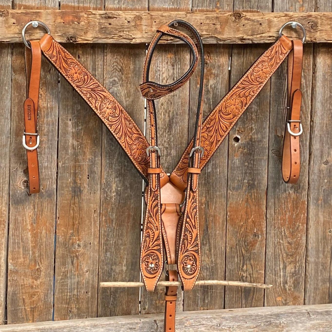 Light Oil Floral Tooled Buckaroo/Roper Style Tack Sets