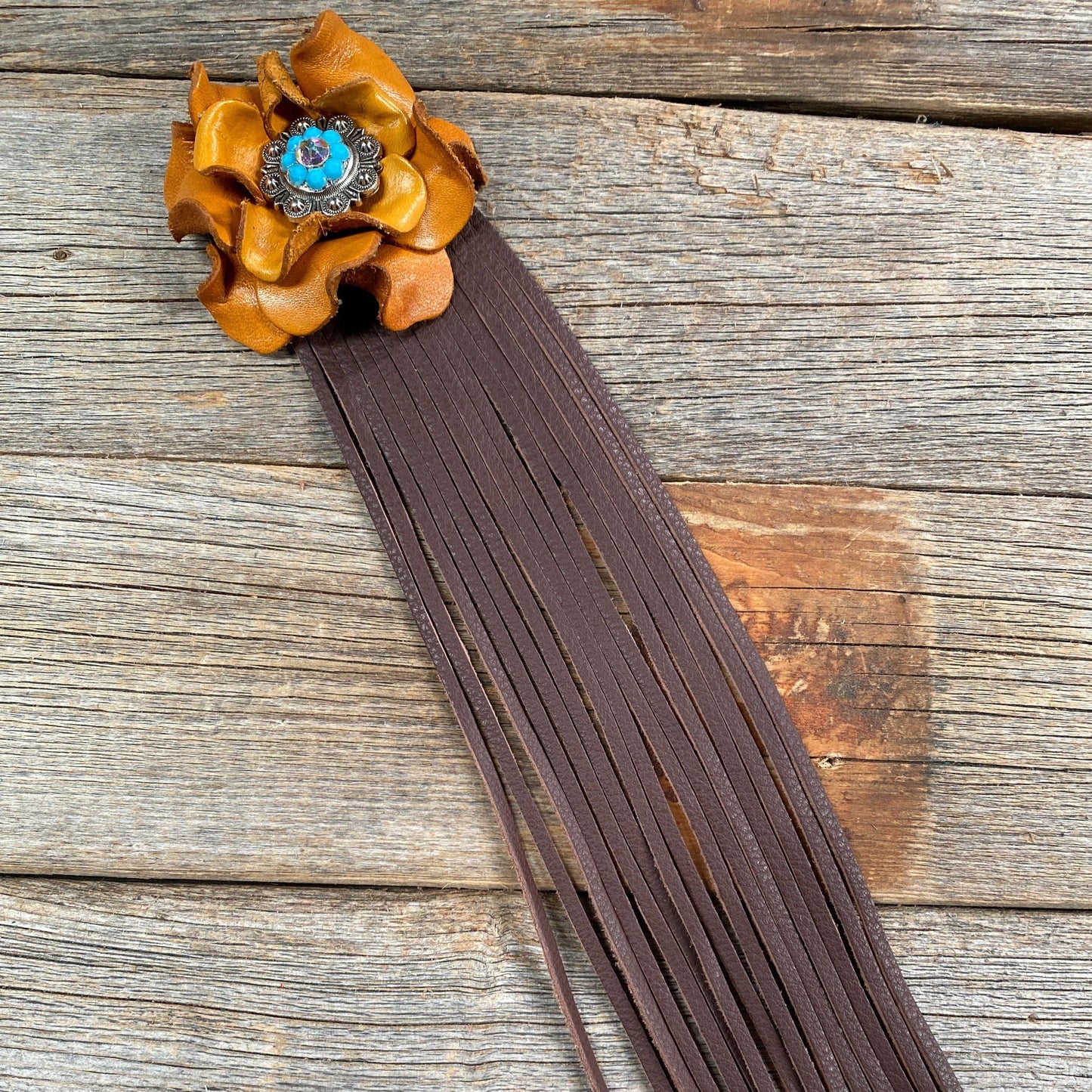 Leather Yellow Rose with Brown Fringe