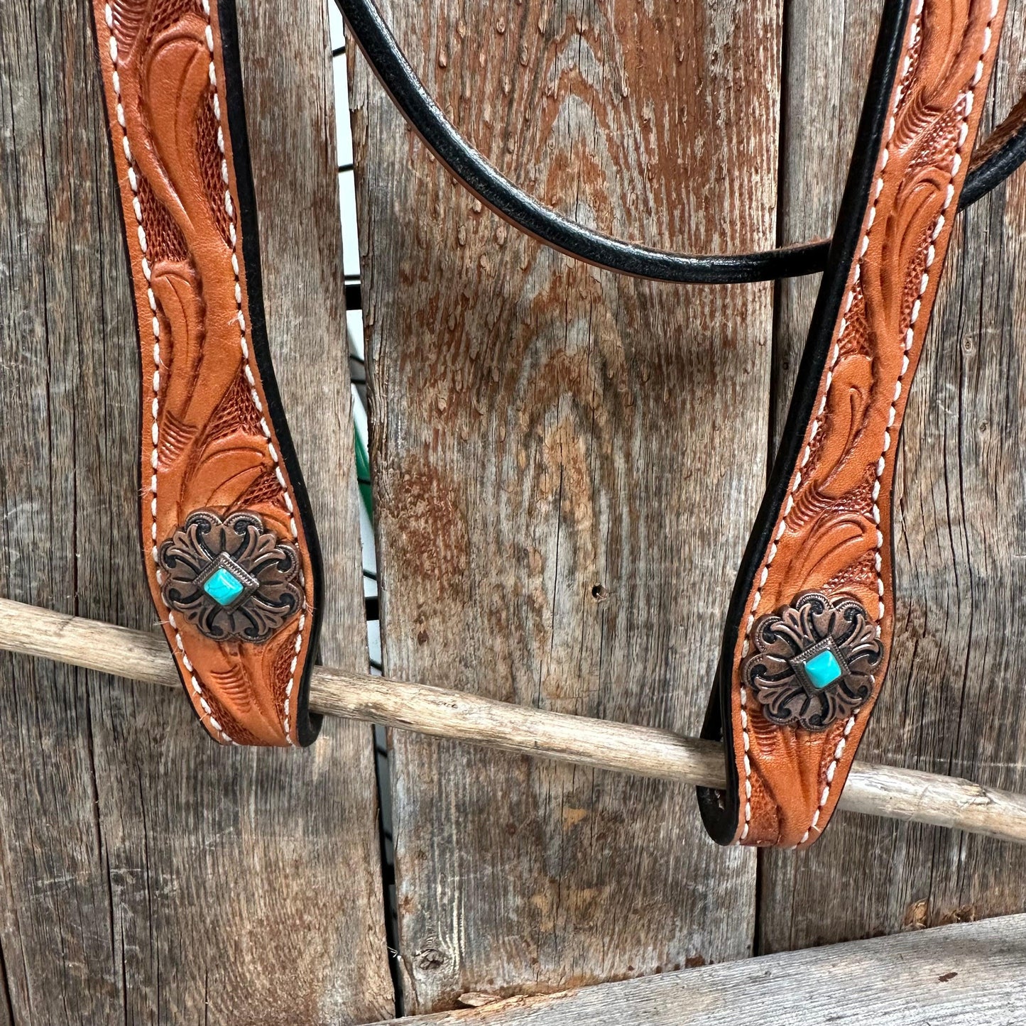 Light Oil V Brow Copper and Turquoise Browband & Breastcollar Tack Set #BBBC557