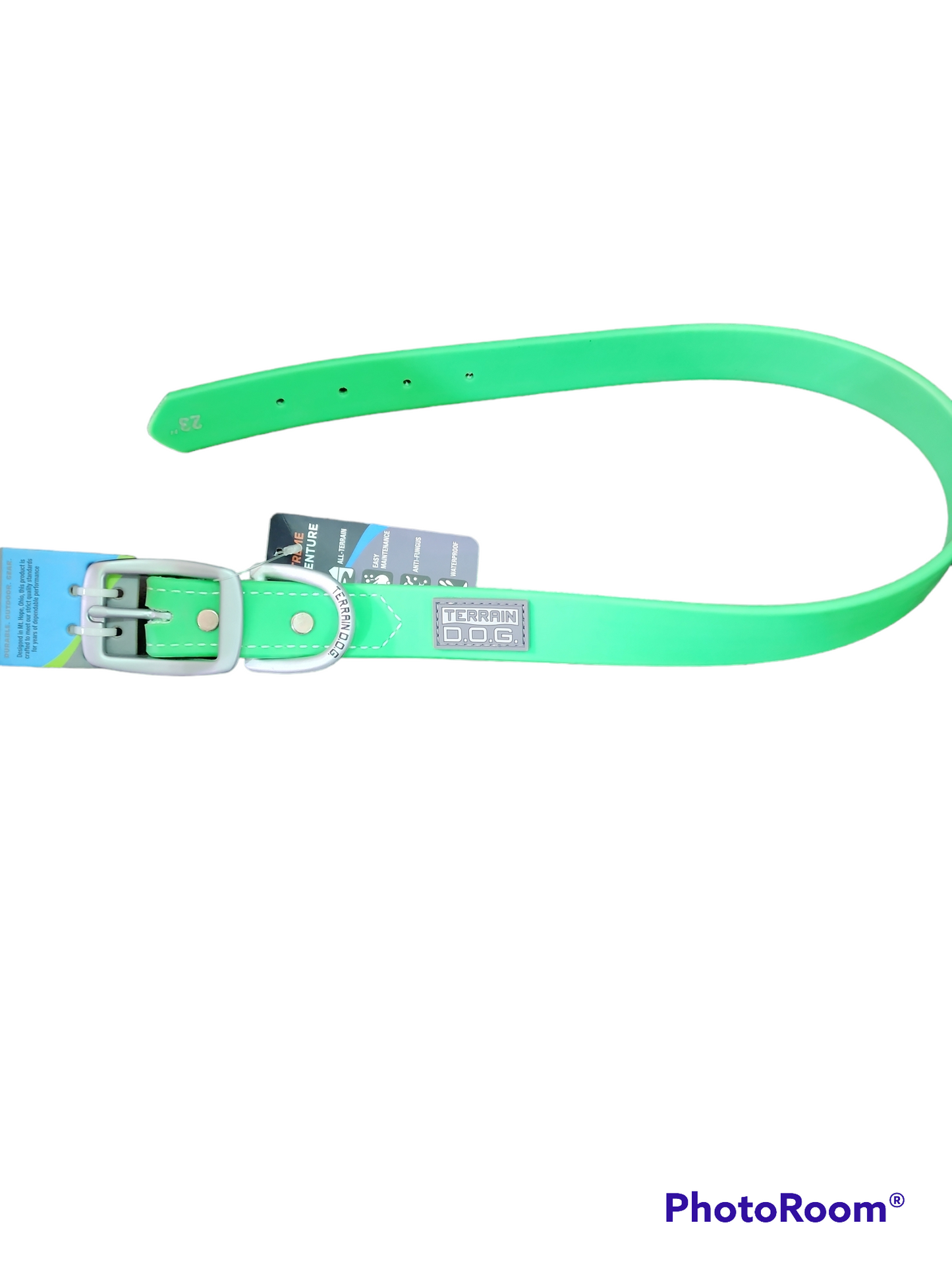 X-Treme Adventure Dog Collar, 1" LIME GREEN- 23" -L