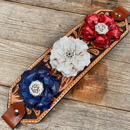 Light Oil Floral Bronc Noseband With Patriotic Flowers