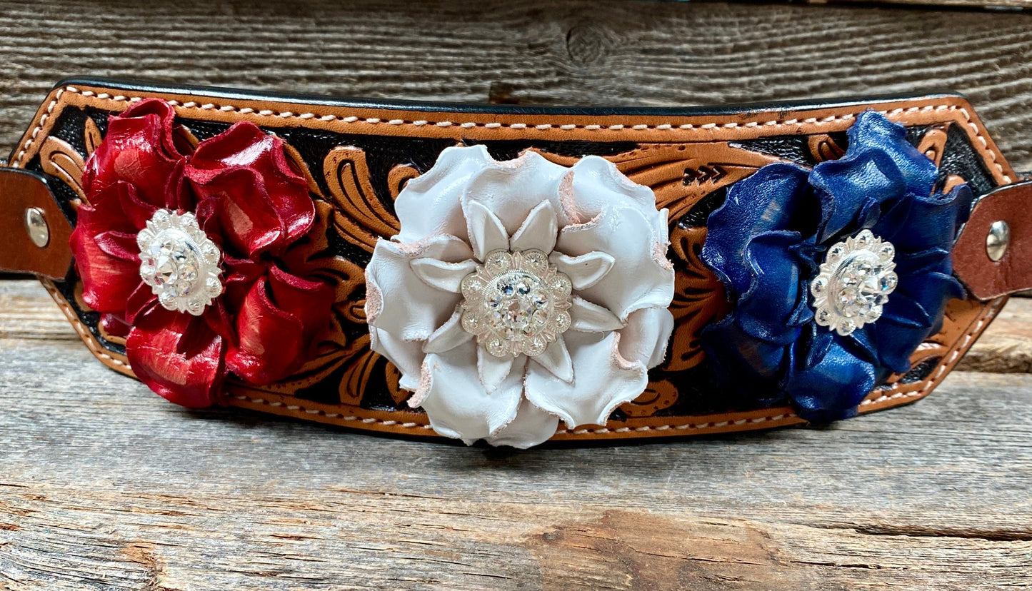 Light Oil Floral Bronc Noseband With Patriotic Flowers