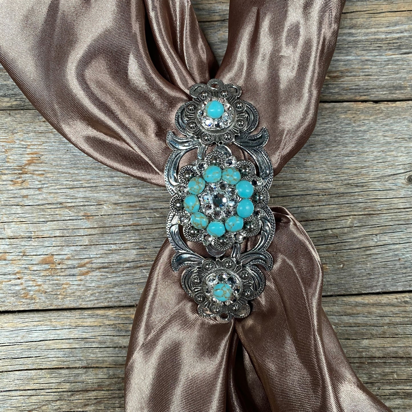 Triple Concho Antique Silver Crystal Slide Fashion Turquoise and Clear