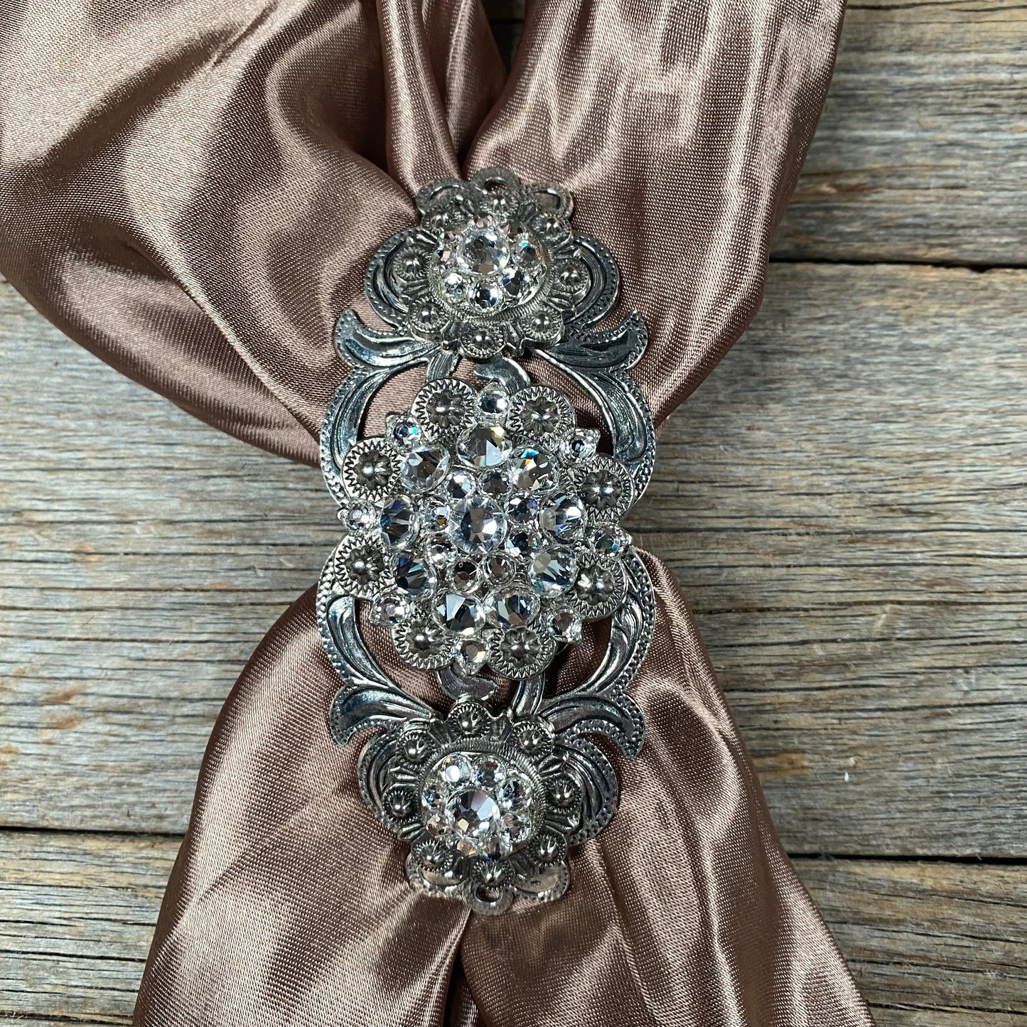 Triple Concho Antique Silver Crystal Slide Clear
