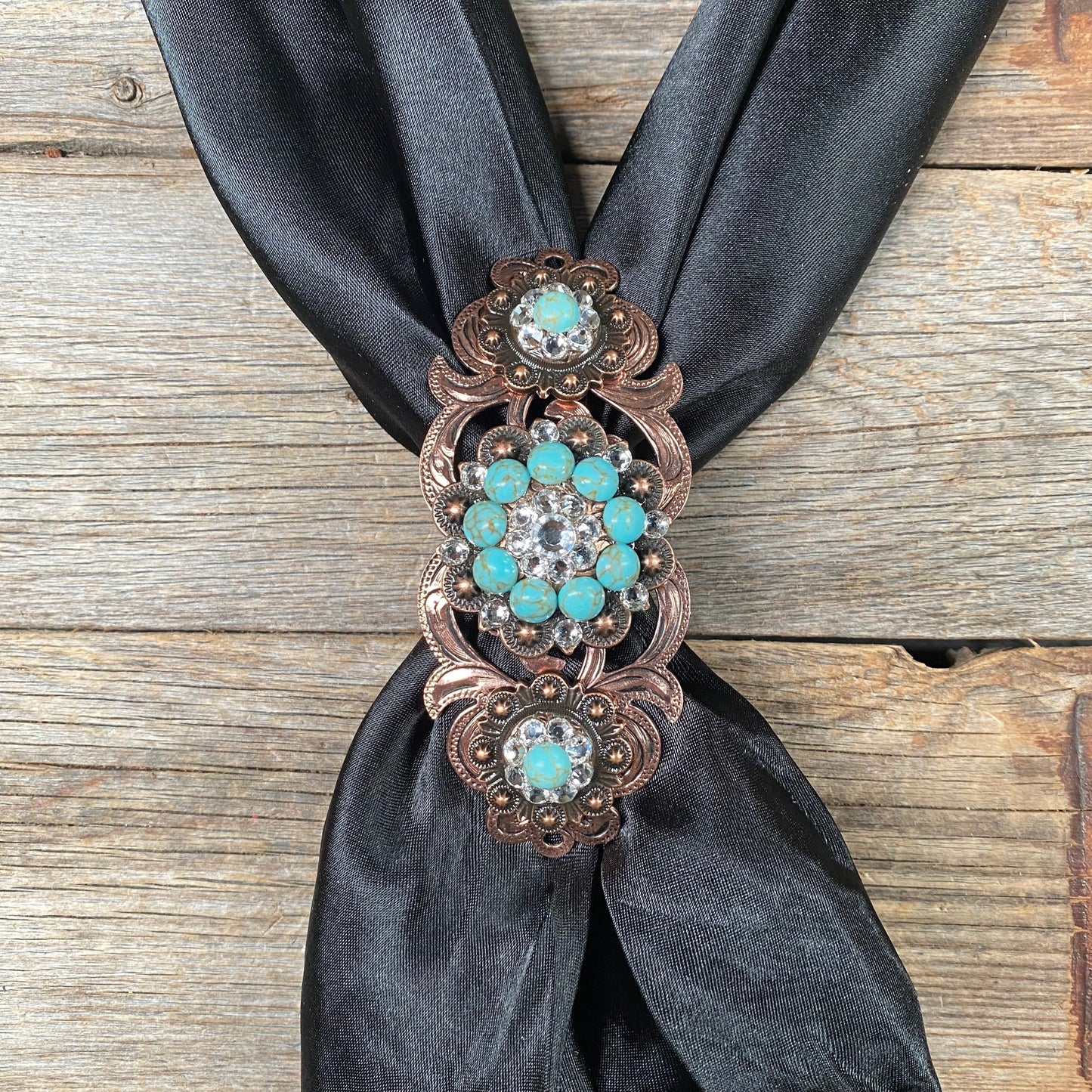 Triple Concho Copper Crystal Slide Fashion Turquoise and Clear