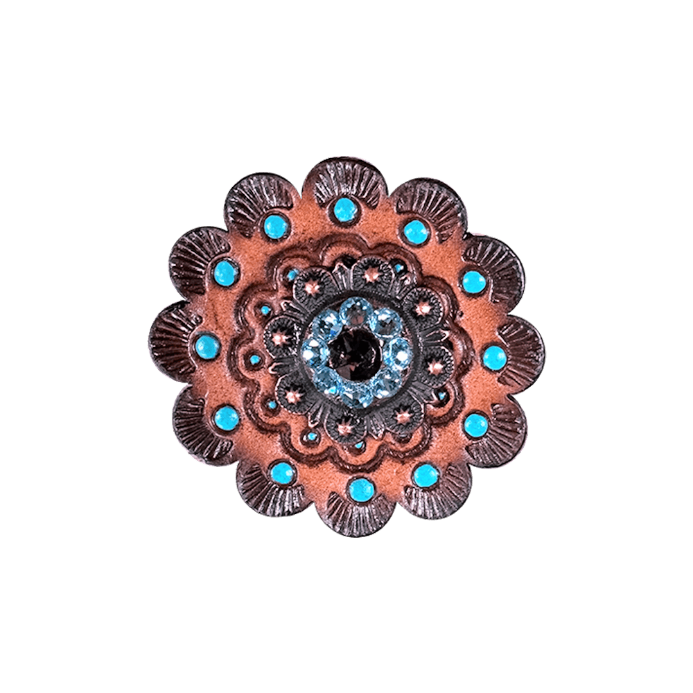 Amethyst & Aqua Copper 1" European Crystal Concho and Leather Rosette