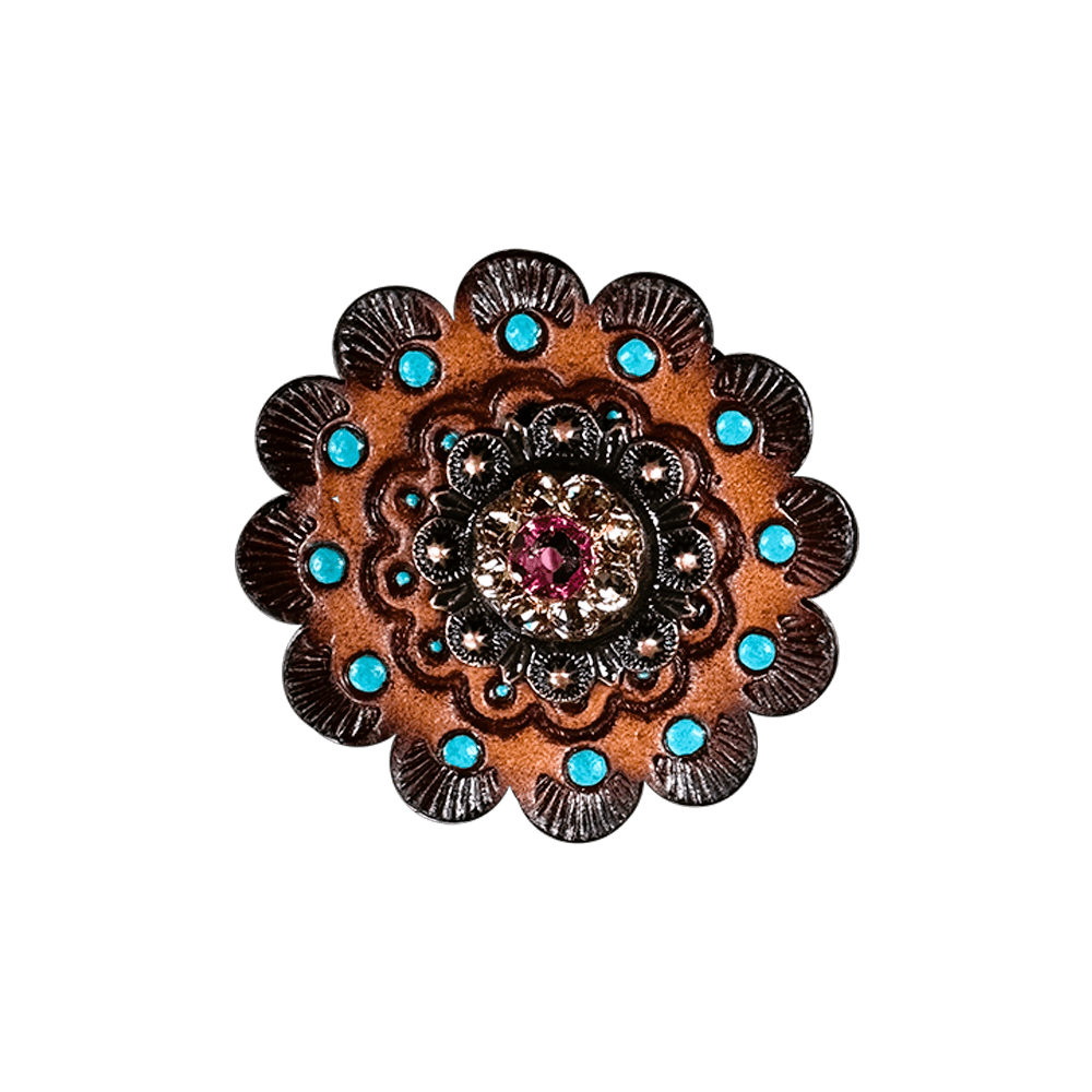 Pink & Champagne Copper 1" European Crystal Concho and Leather Rosette