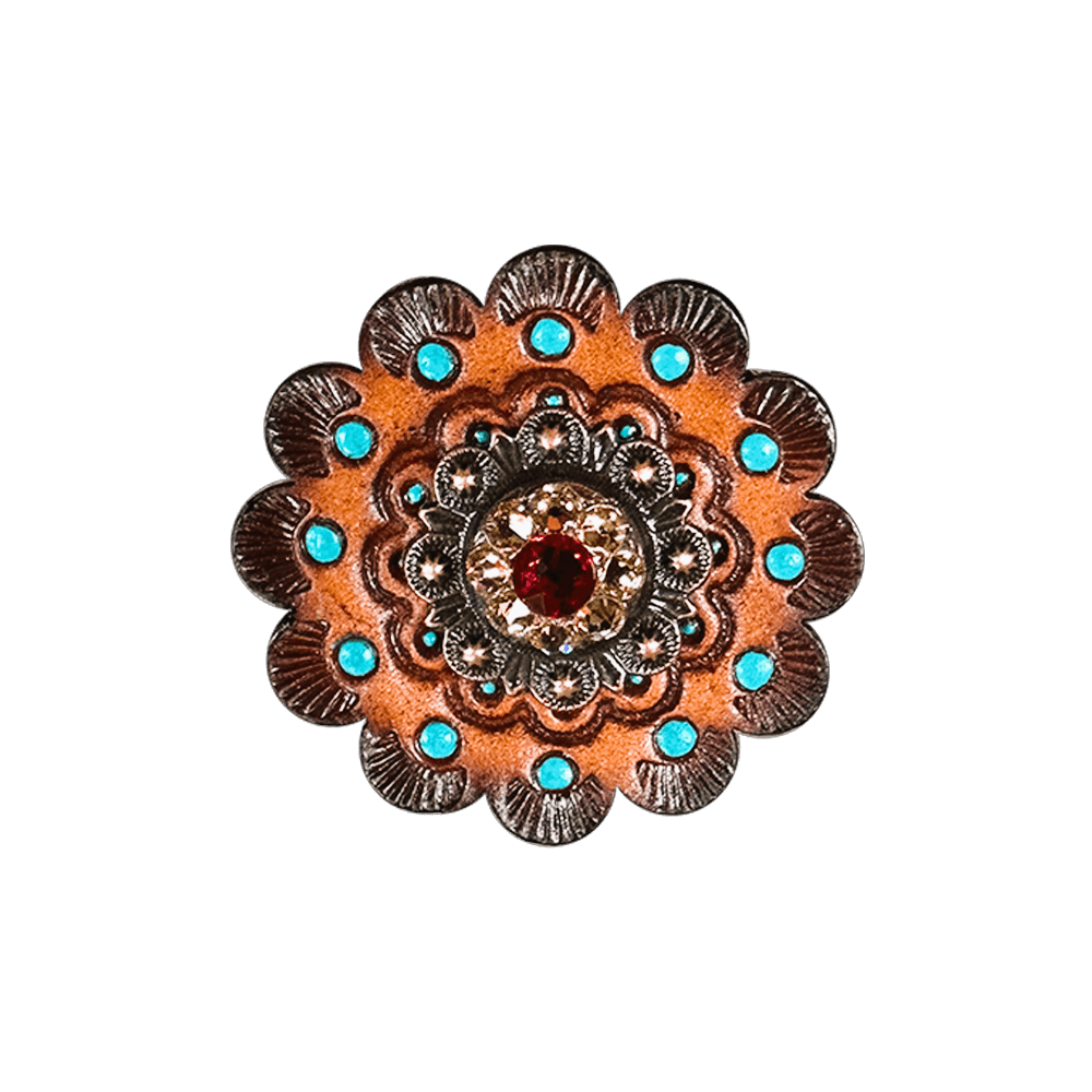 Ruby & Champagne Copper 1" European Crystal Concho and Leather Rosette