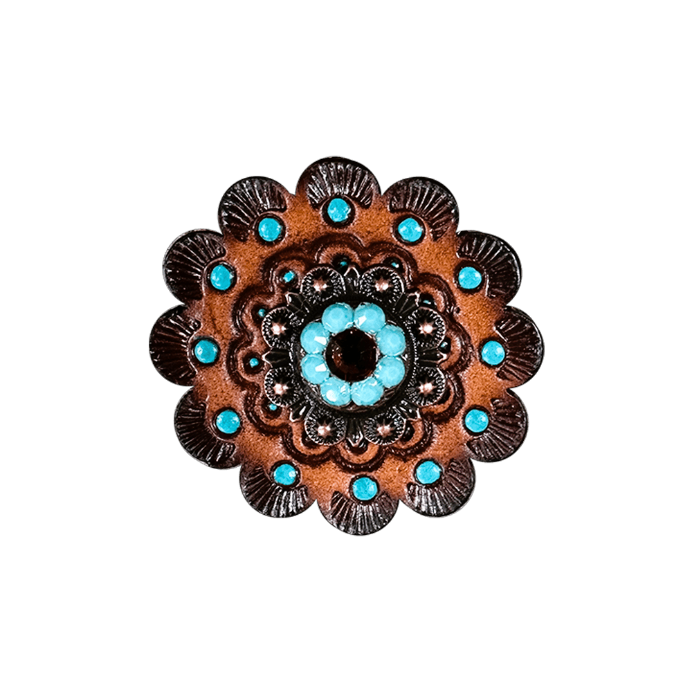 Topaz & Turquoise Copper 1" European Crystal Concho and Leather Rosette