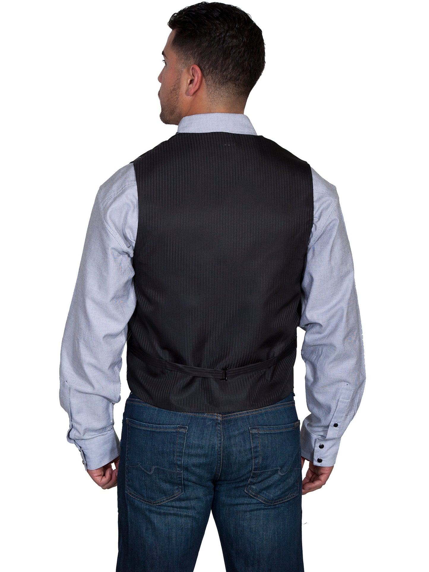 No Lapel Blk/wht Pinstripe Vest - RW169NXX