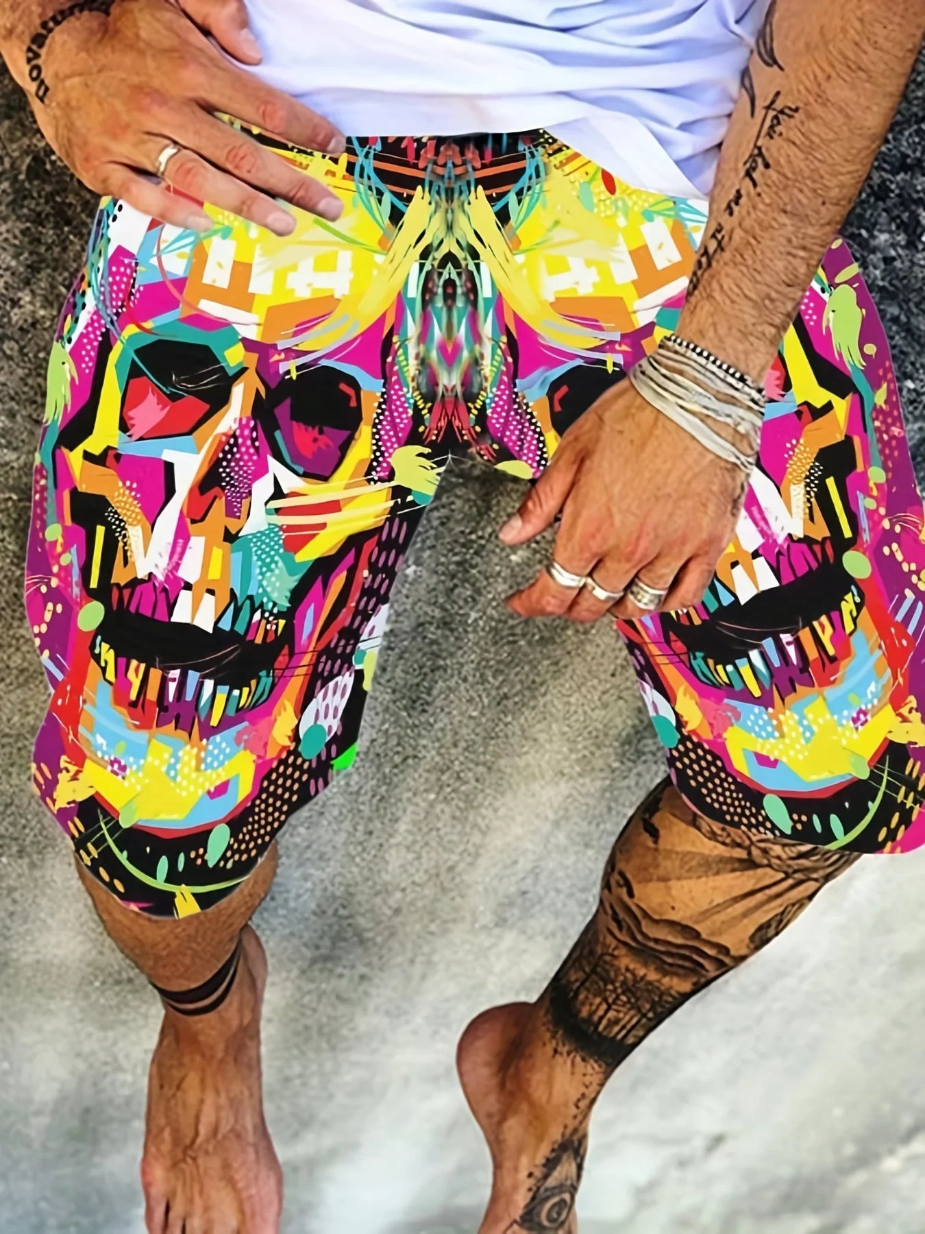 Spring Collection New Men's Summer Casual Shorts 3D Skull Print Creative Cool Street Vacation Polyester Soft BreathableBeach PantsSurfboard Shorts