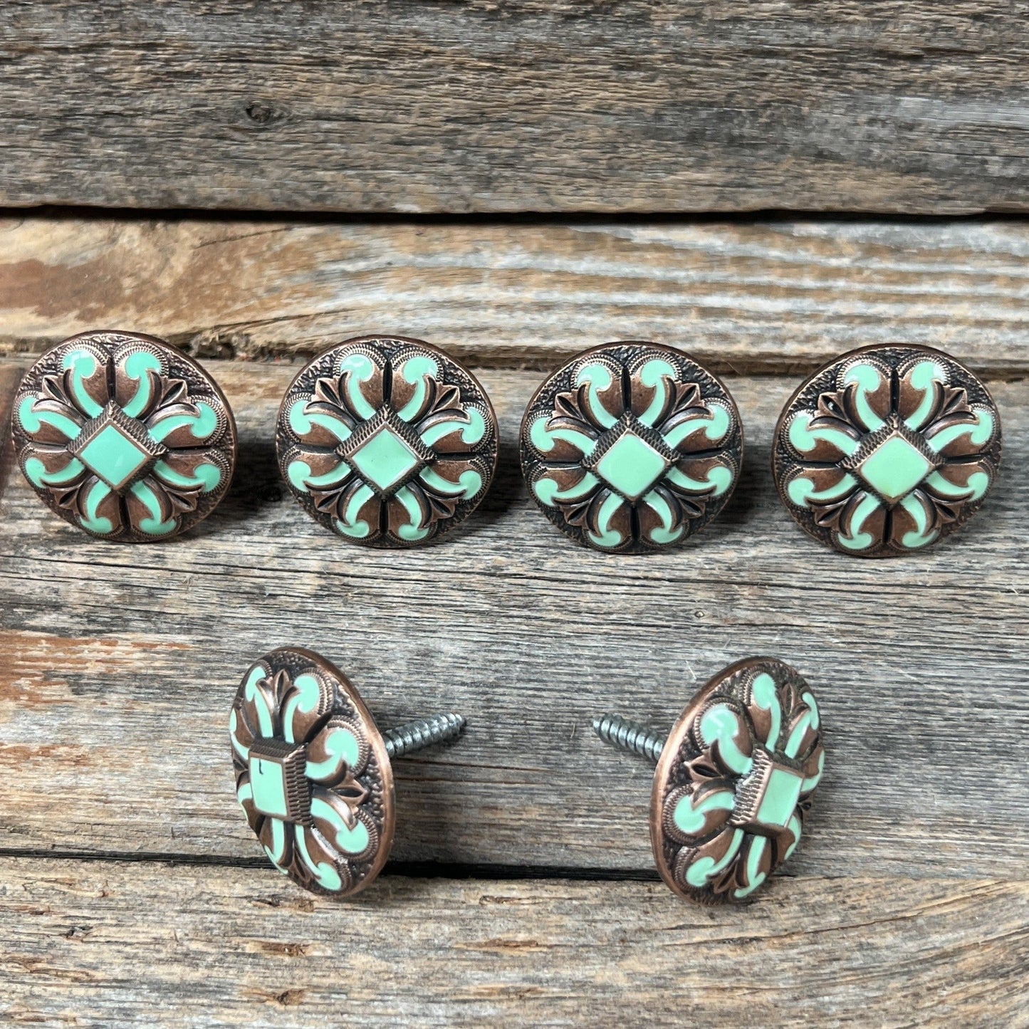 Copper Turquoise Fleur De Lis Saddle Set SSW120