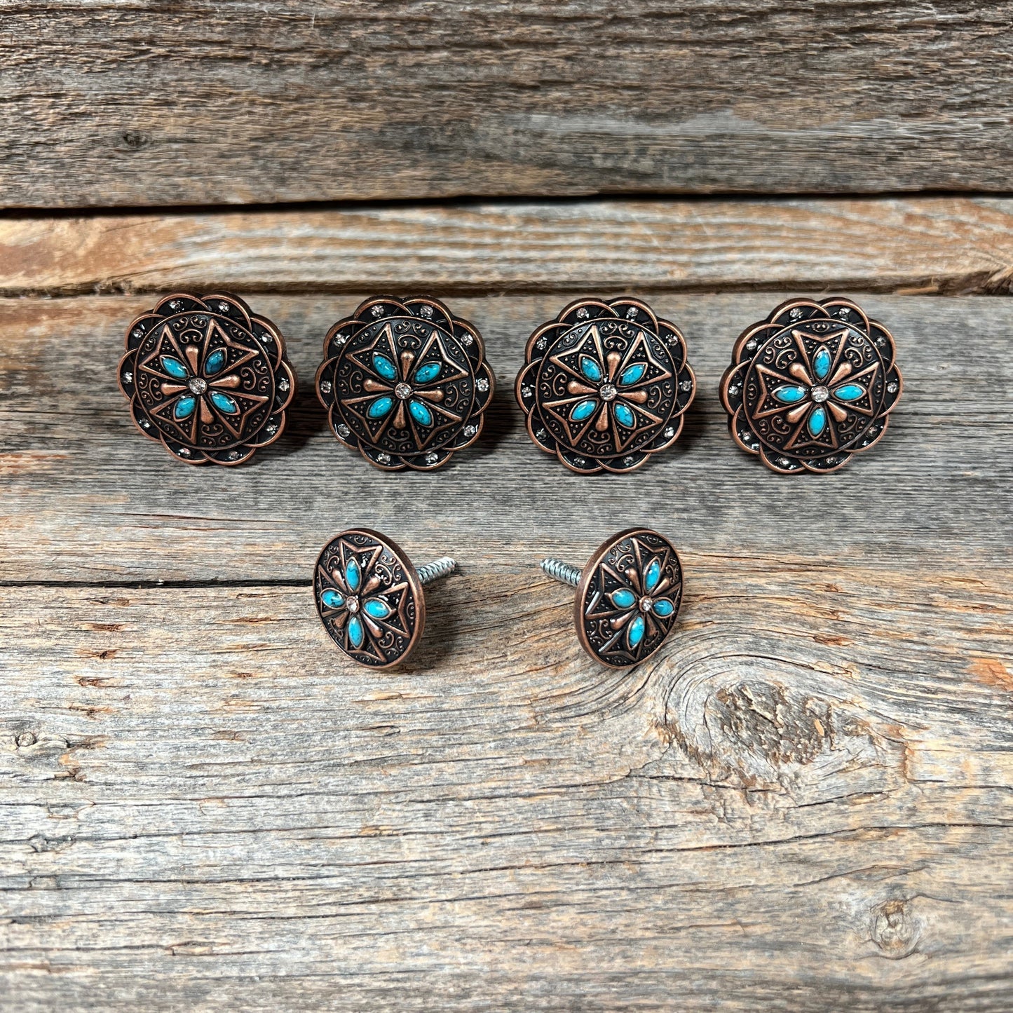 Copper Turquoise & Clear Crystal Western Concho W138