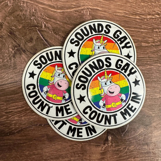 Sounds Gay, Count Me In | UV Printed Leather Hat Patch