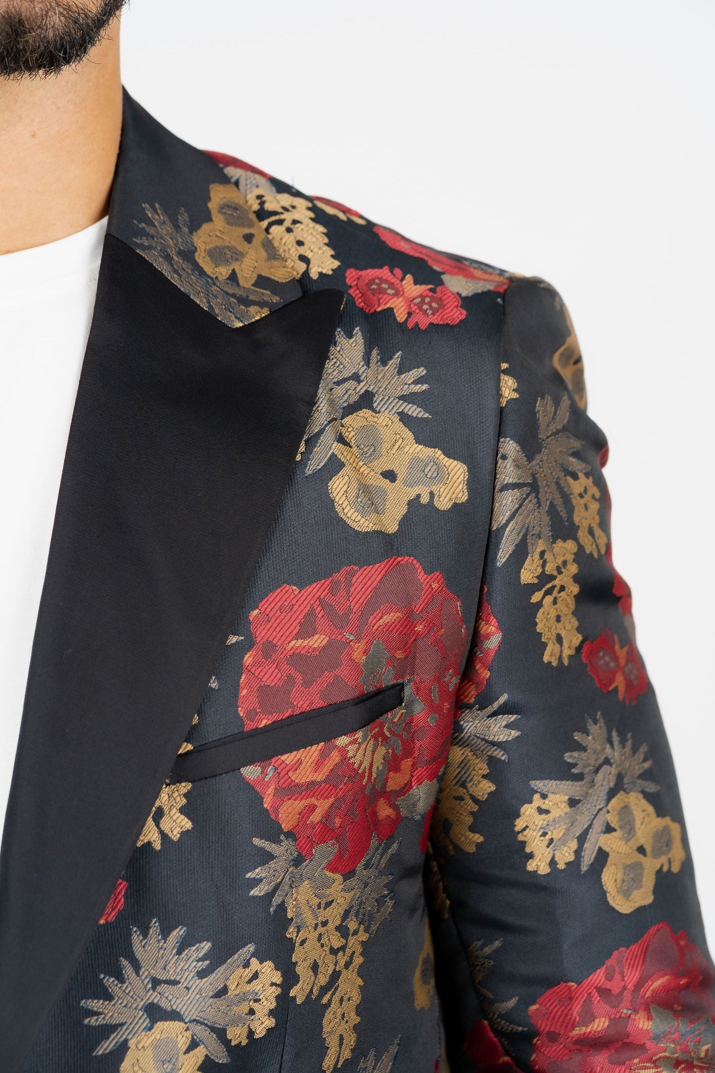 Men's Double Button Dark Blue Woven Printed Blazer