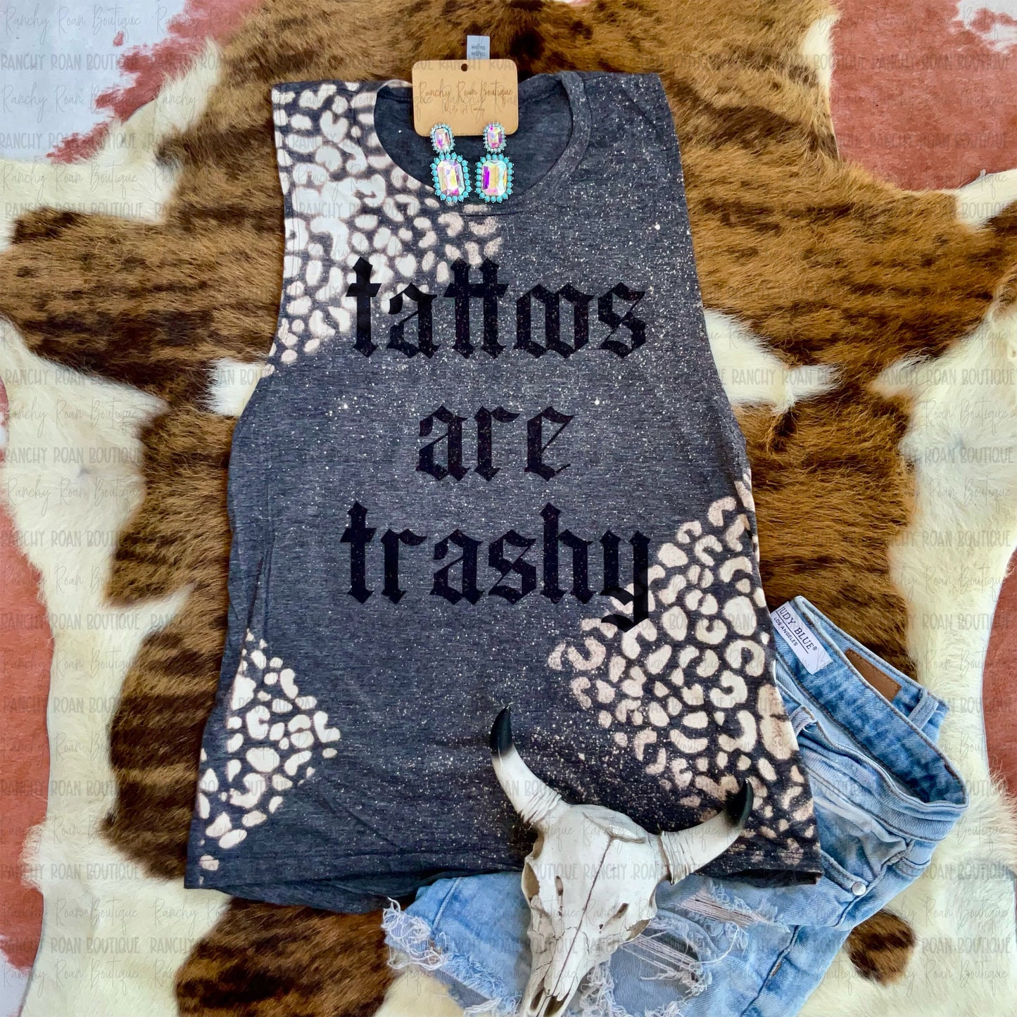 Tattoos Are Trashy Bleached Leopard Muscle Tank – Western Edgy Graphic