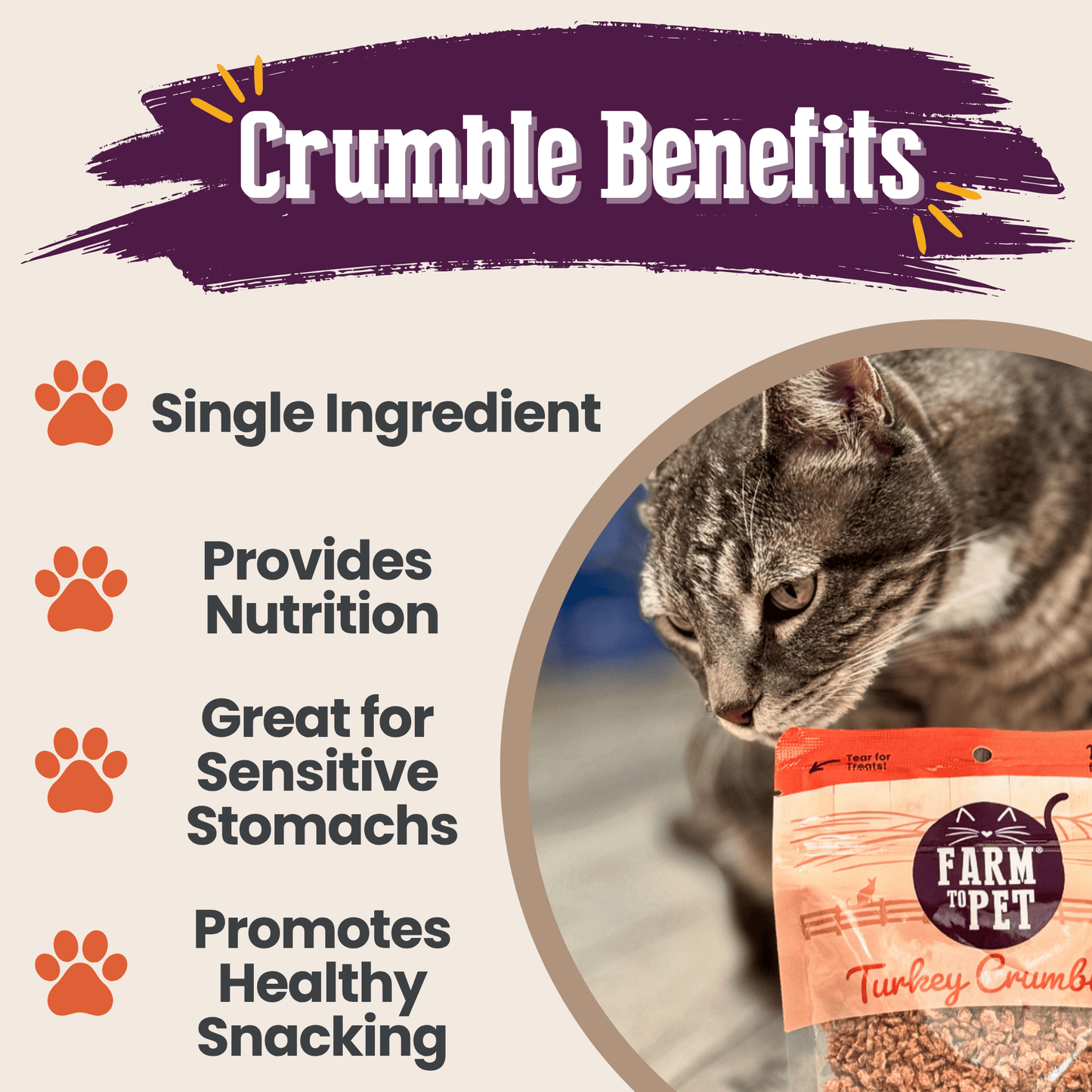 Turkey Crumbles for Cats | 100% Protein Cat Treats