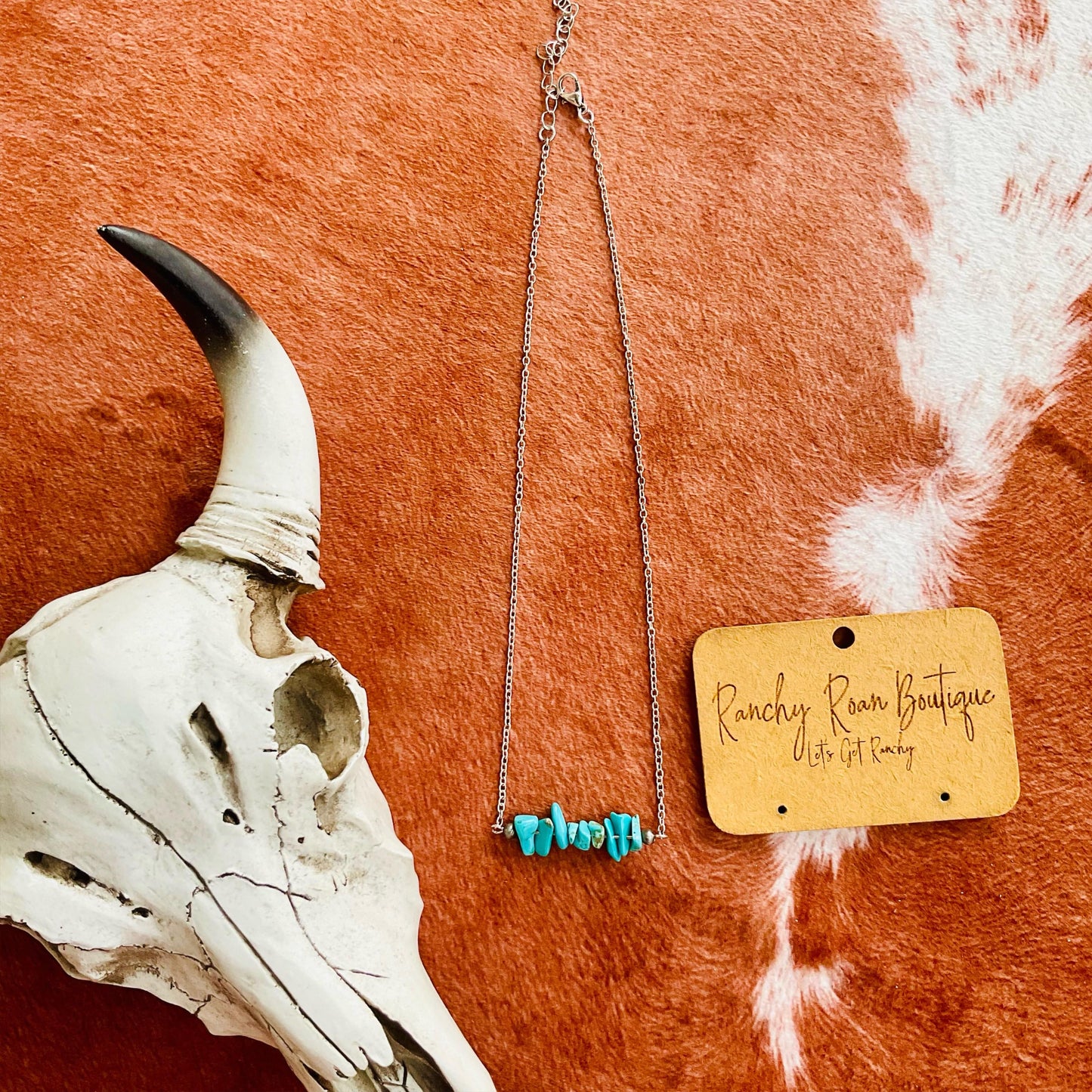 Turquoise Chip Stone Bar Western Necklace