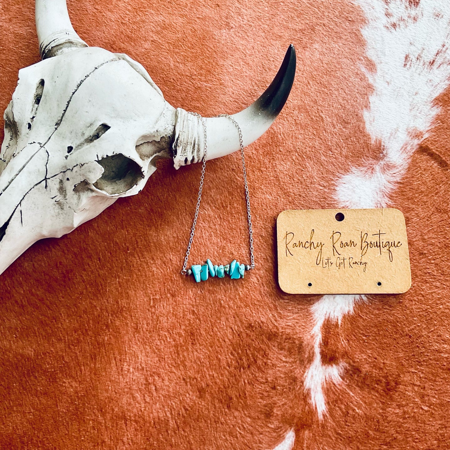 Turquoise Chip Stone Bar Western Necklace