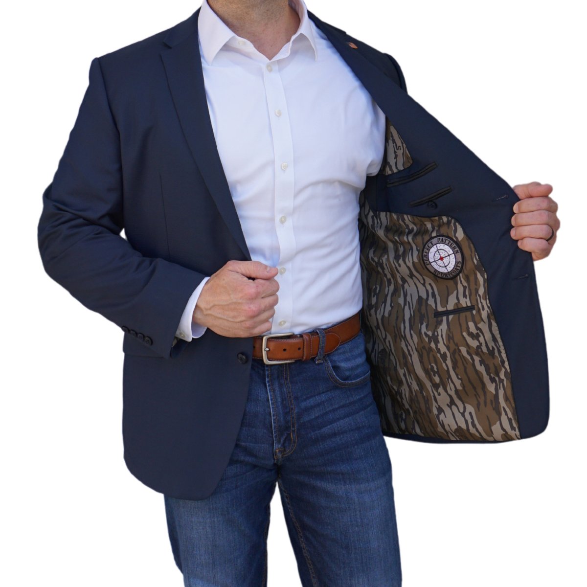 Navy Blazer with Mossy Oak Original Bottomland Liner