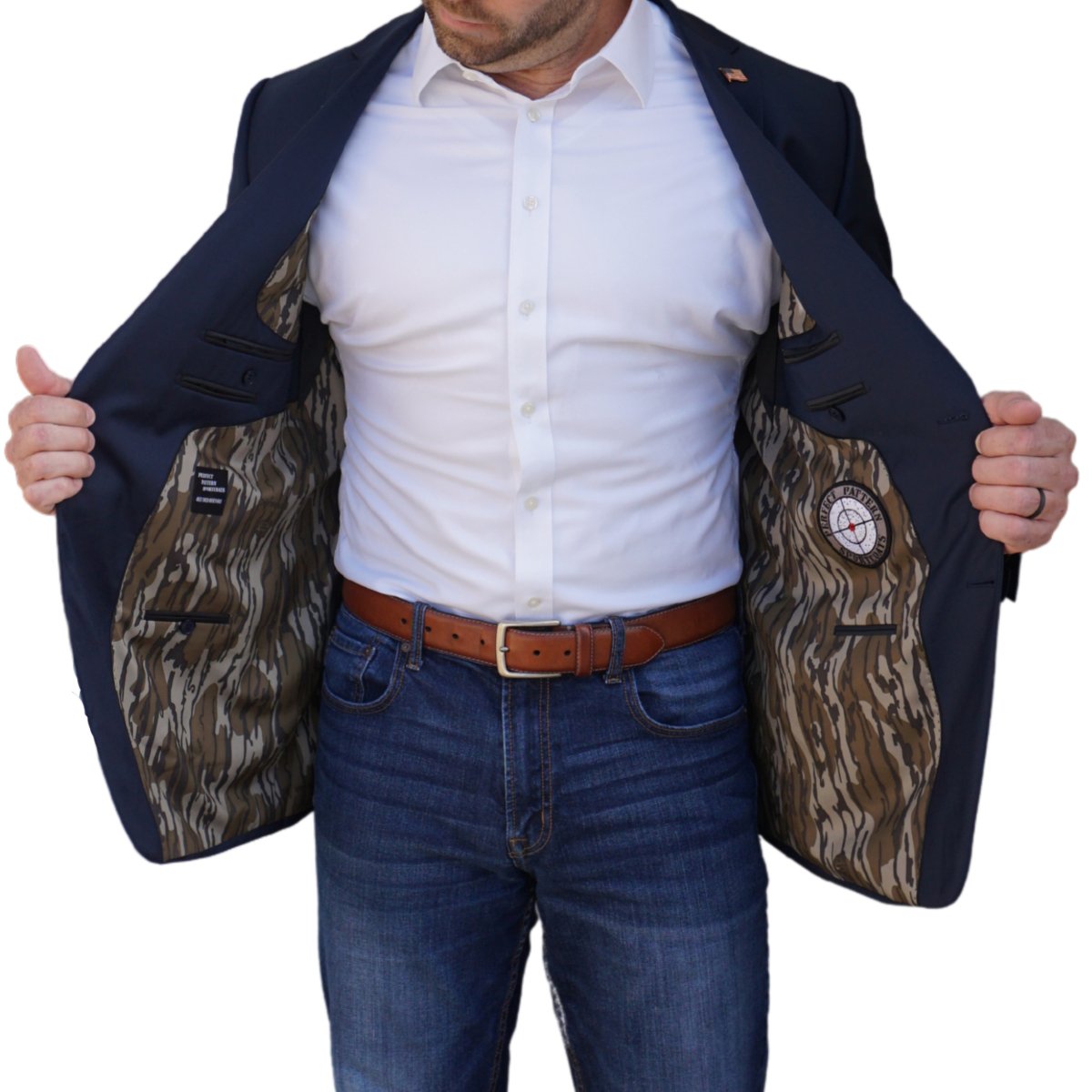 Navy Blazer with Mossy Oak Original Bottomland Liner