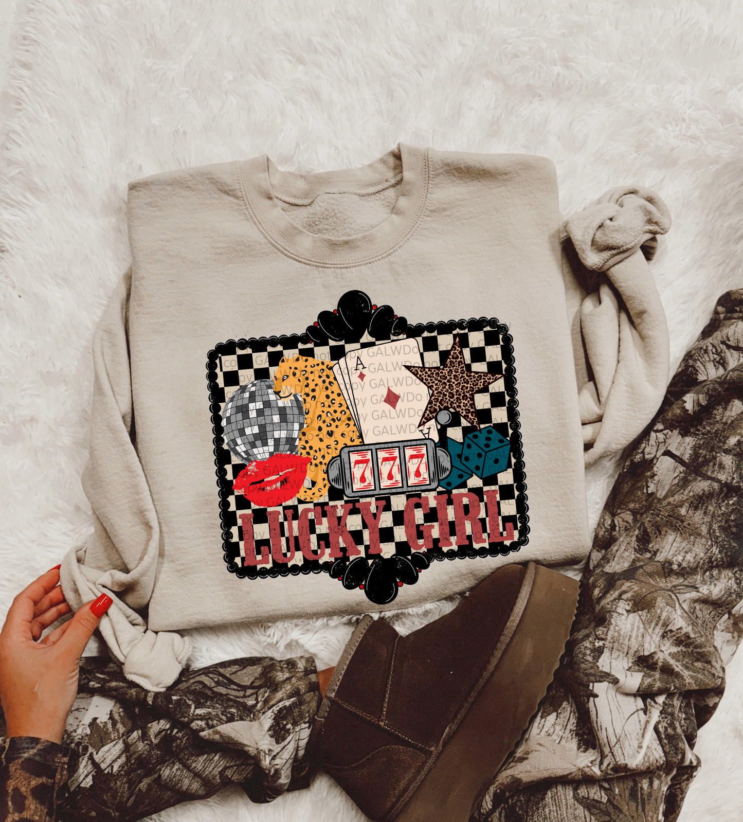 Lucky girl checker collage Tee or Sweatshirt