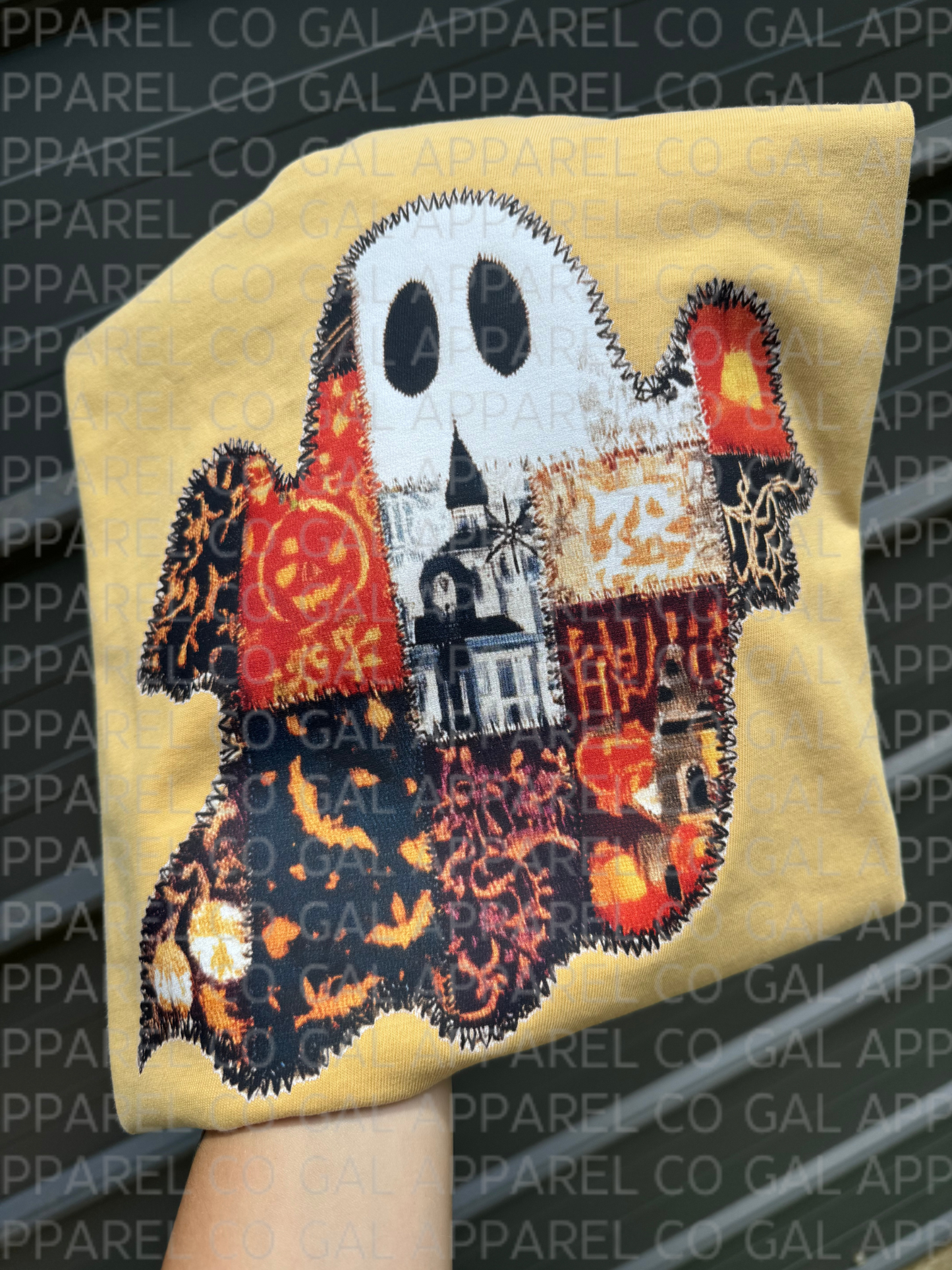 Patchwork faux quilt ghost tee or sweatshirt