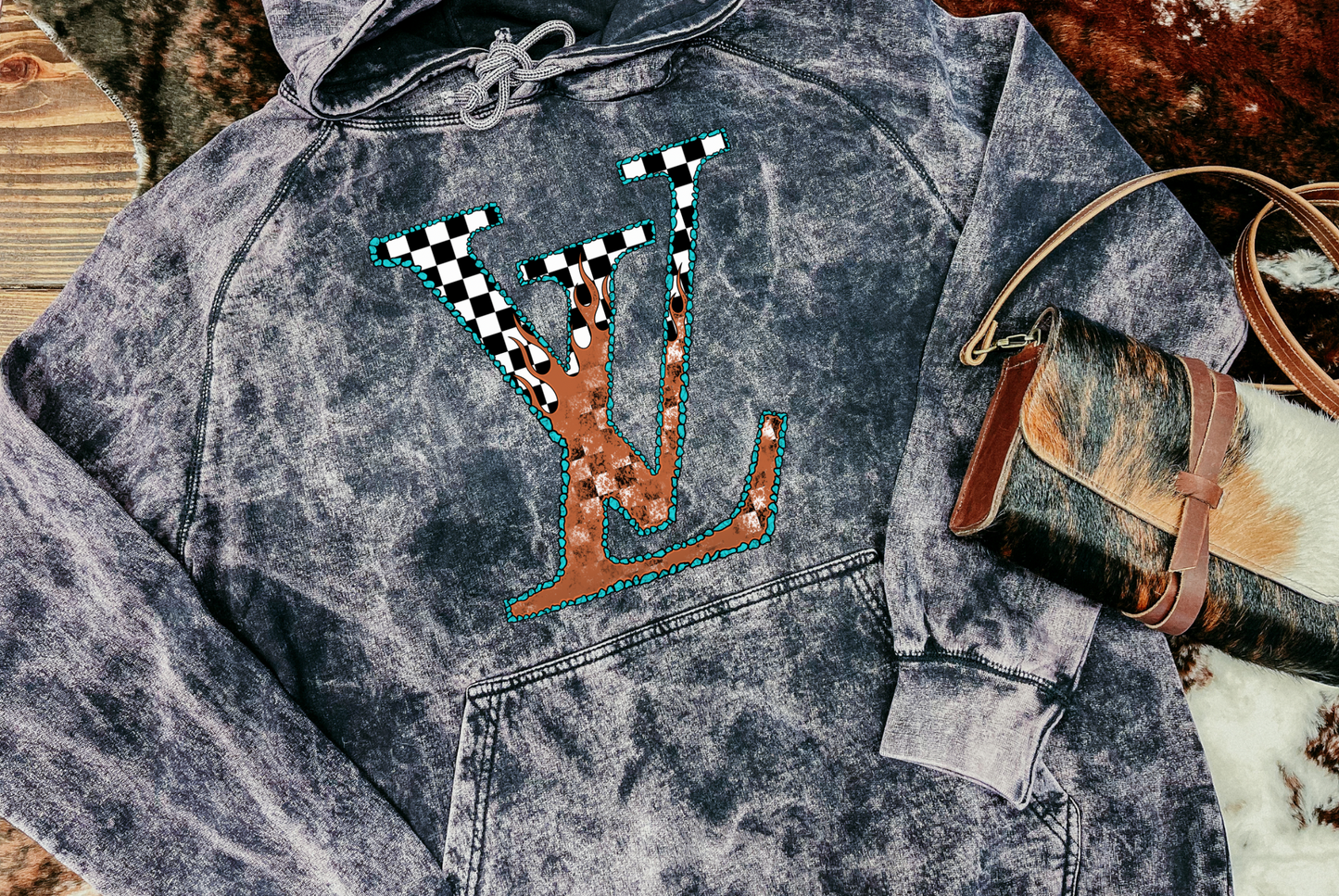 LV Checkered Mineral Wash Hoodie