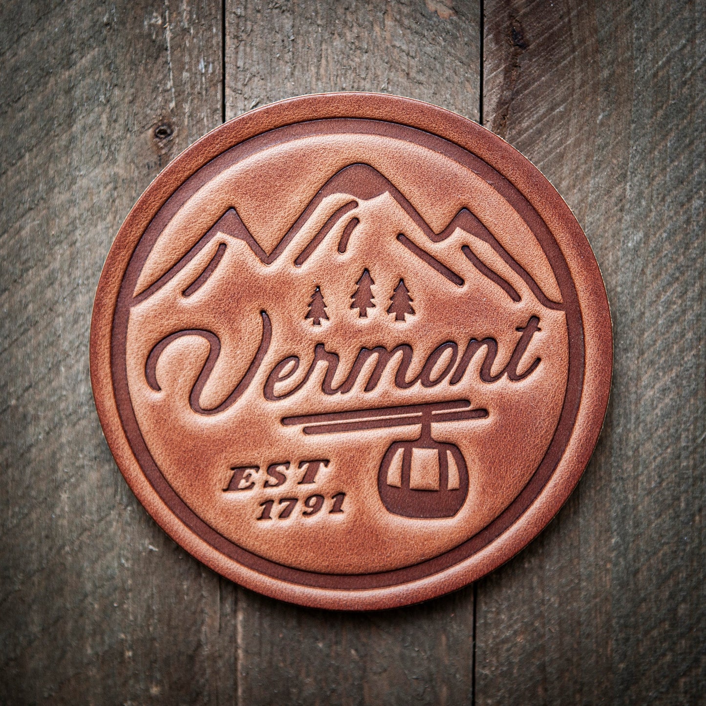 Vermont Ski Gondola Leather Coaster