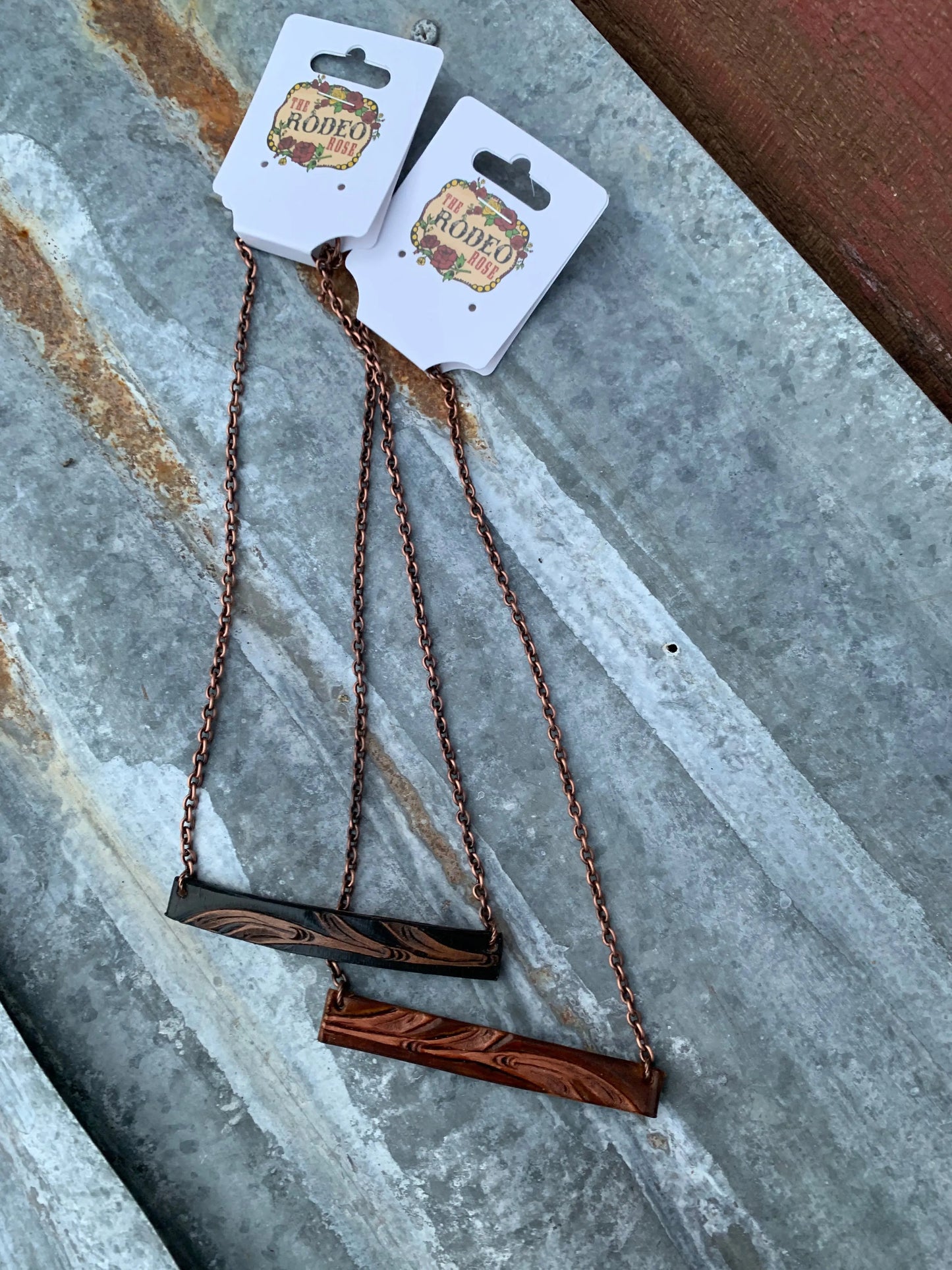 Vera Bar Hand tooled Leather Necklace