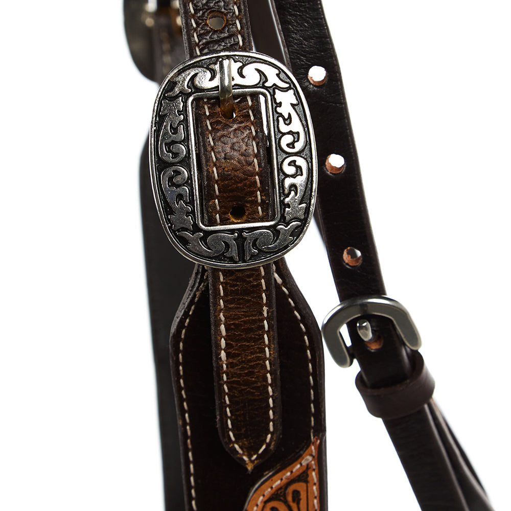 WD-SBH2 Brown Overlay Tooled Combo Browband Headstall