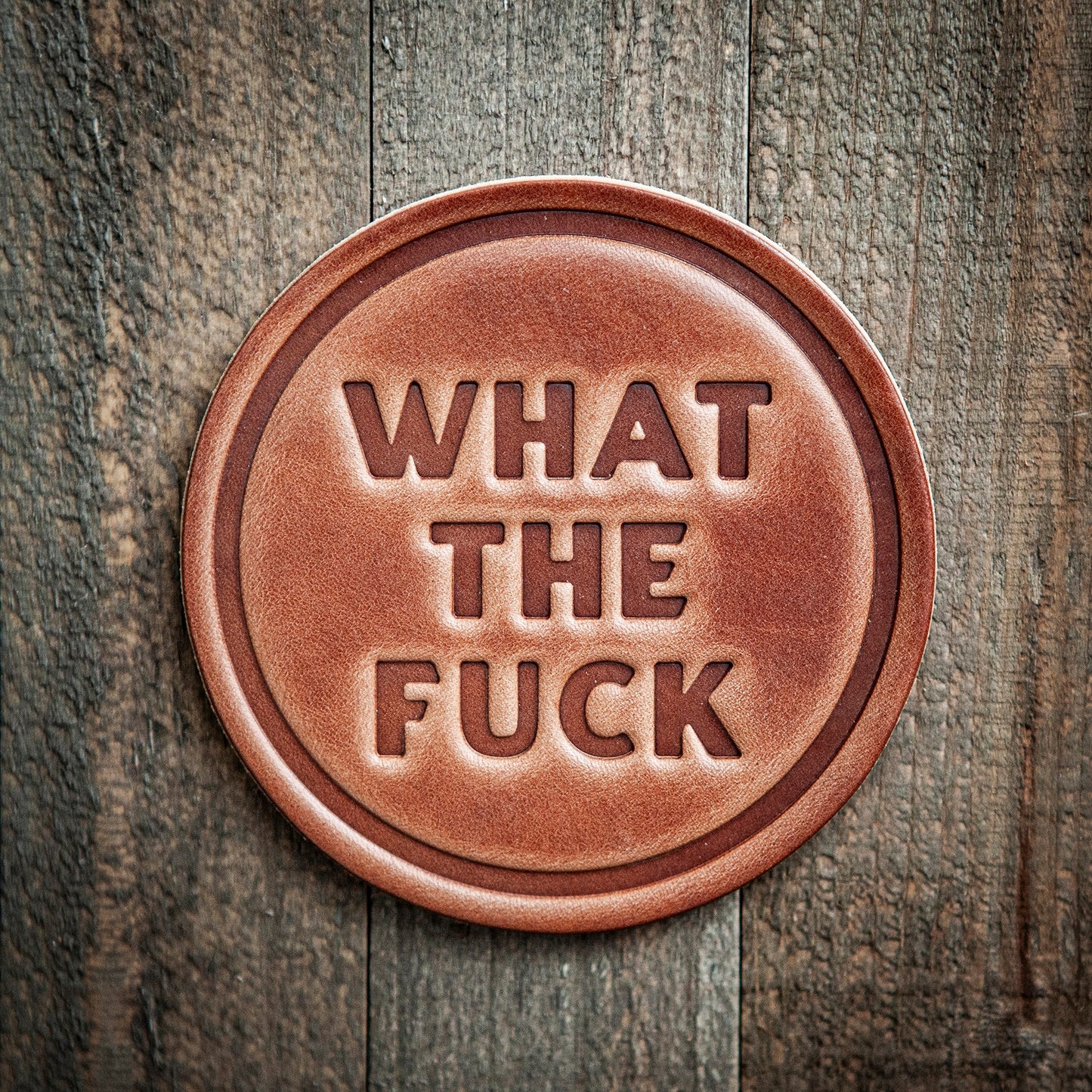 What The Fuck Leather Coaster