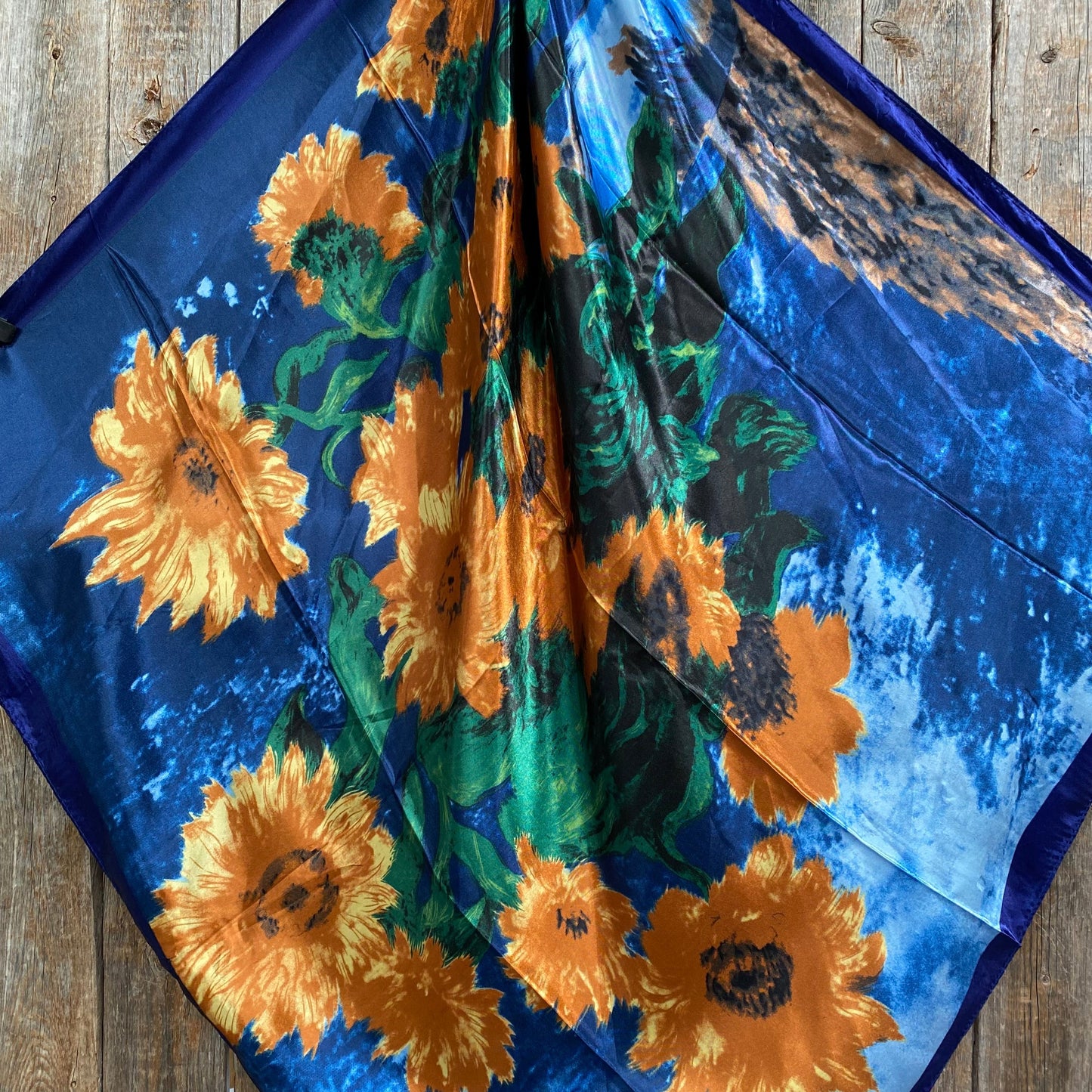 35X35" Blue Sunflowers Wild Rag / Scarf -Copper Capri, Fireopal, Teal Slide WRC2101C